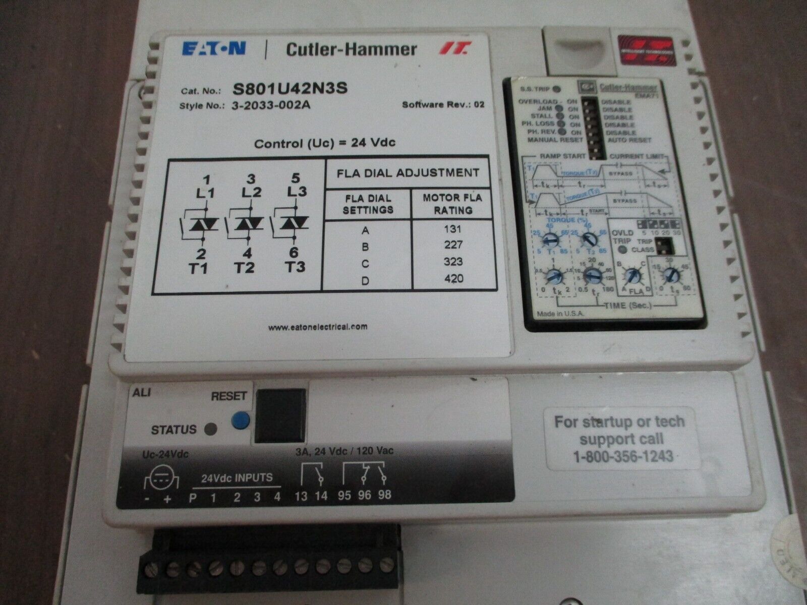 Eaton S801 Soft Start S801U42N3S S/W Rev. 02 450HP 420A 600V 3Ph 47-63Hz Used
