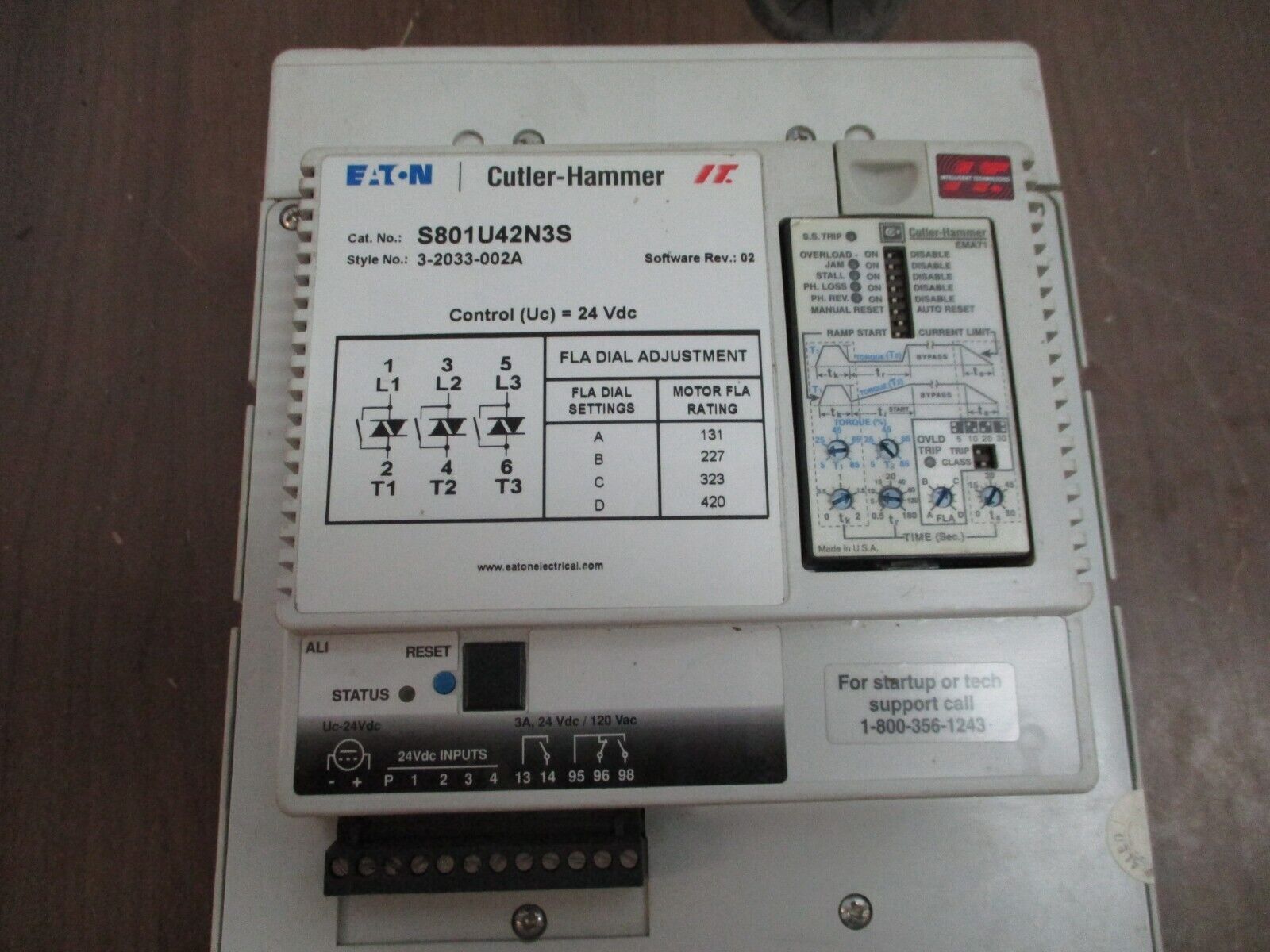 Eaton S801 Soft Start S801U42N3S S/W Rev. 02 450HP 420A 600V 3Ph 47-63Hz Used