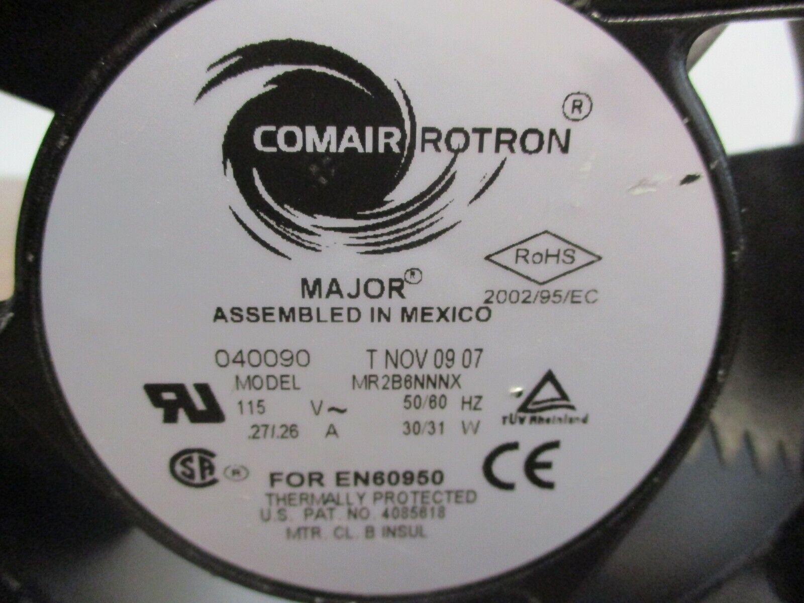 Comair Rotron Major Axial Fan MR2B6NNNX 115V 0.27/0.26A 50/60Hz 30/31W Used
