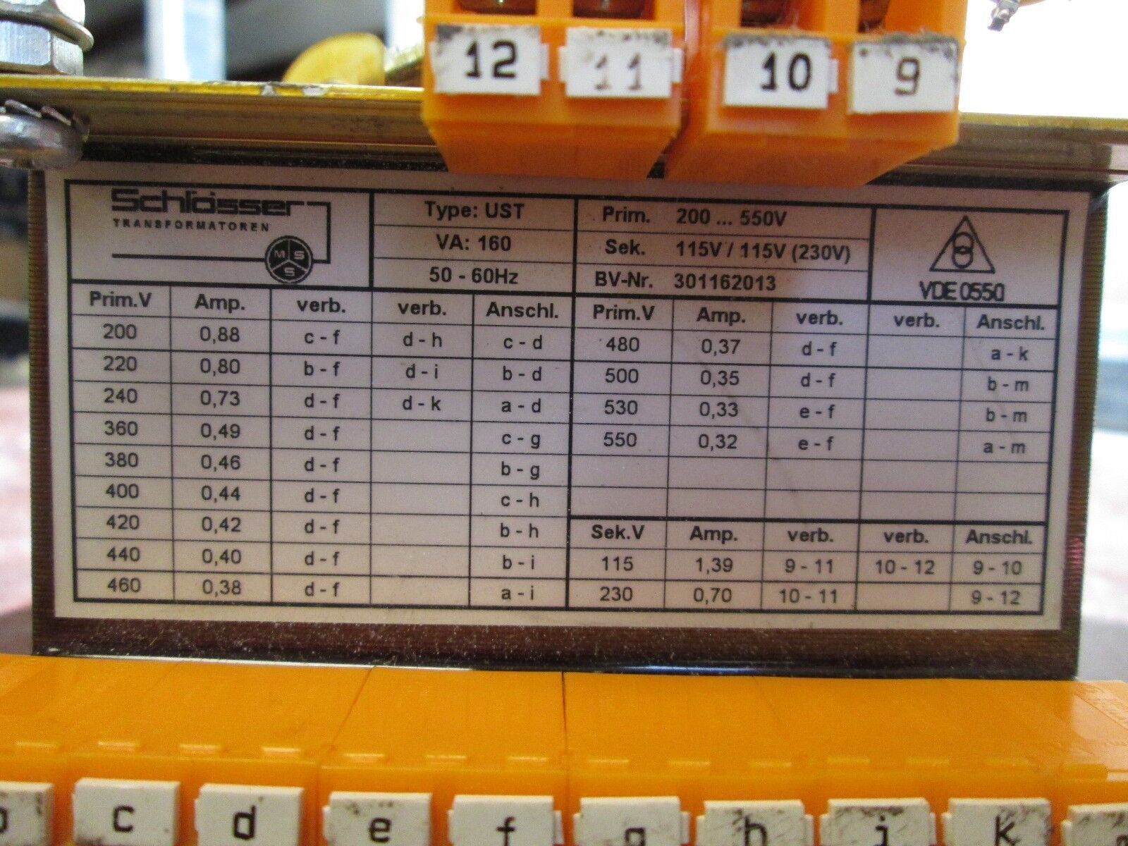 Schlosser Transformer UST Pri 200...550V 50-60Hz Used