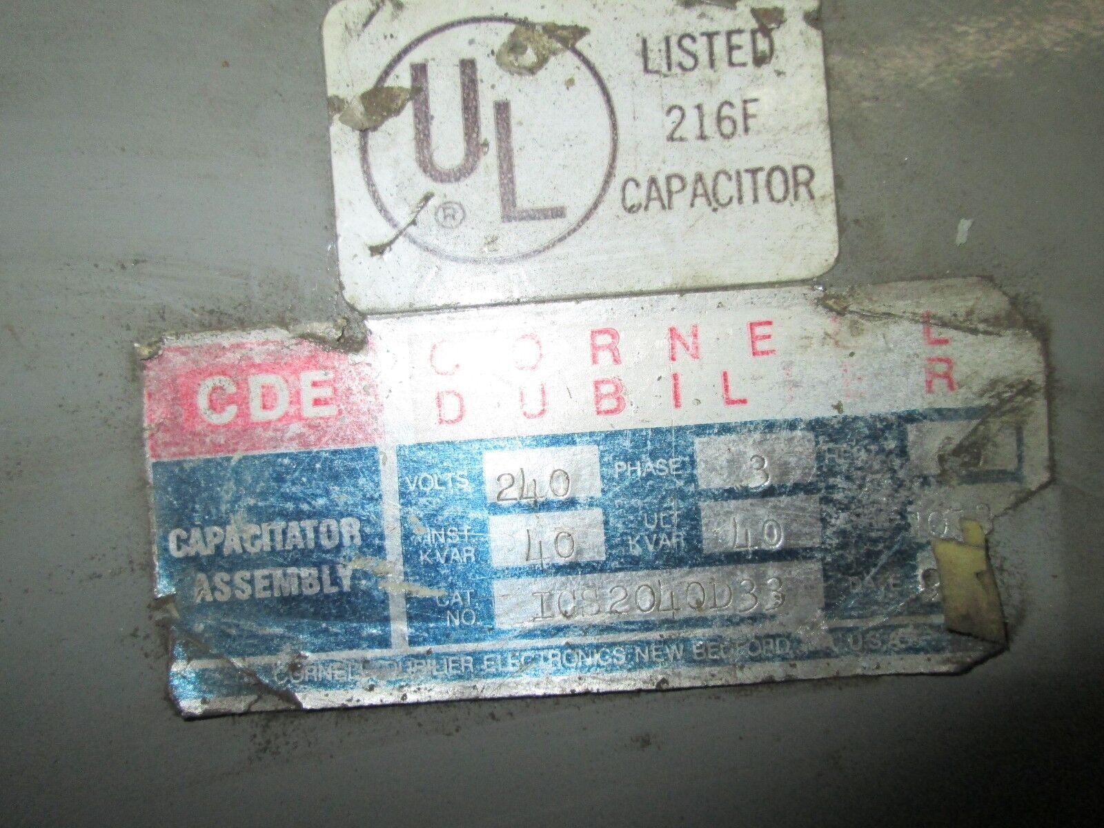 CDE / Cornell Dubilier Capacitator Assembly ICS2040D33 240V 40KVAR 3Ph Used
