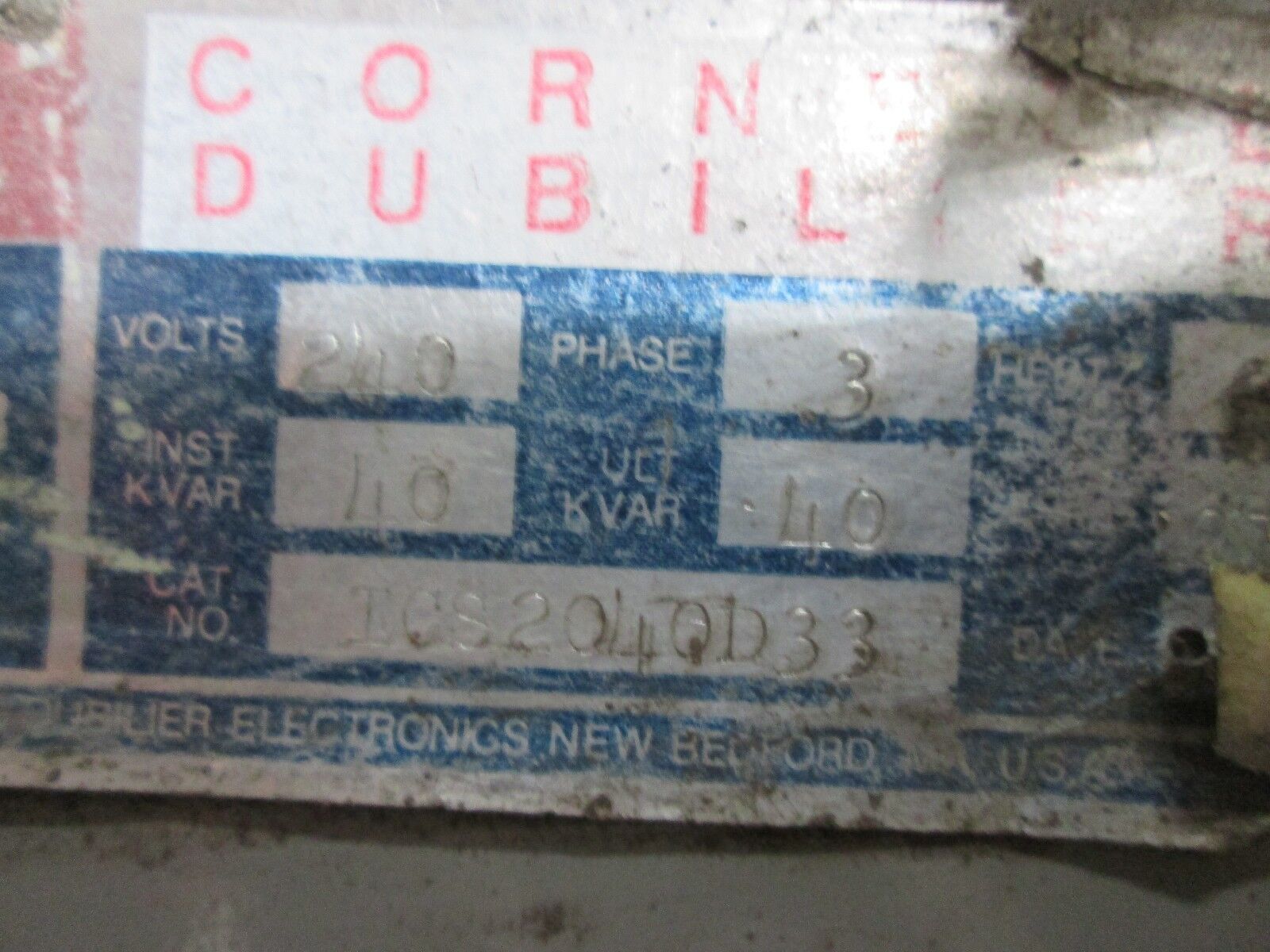 CDE / Cornell Dubilier Capacitator Assembly ICS2040D33 240V 40KVAR 3Ph Used