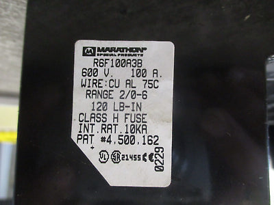 Marathon Fuse Holder R6F100A3B 100A 600V 3P Used