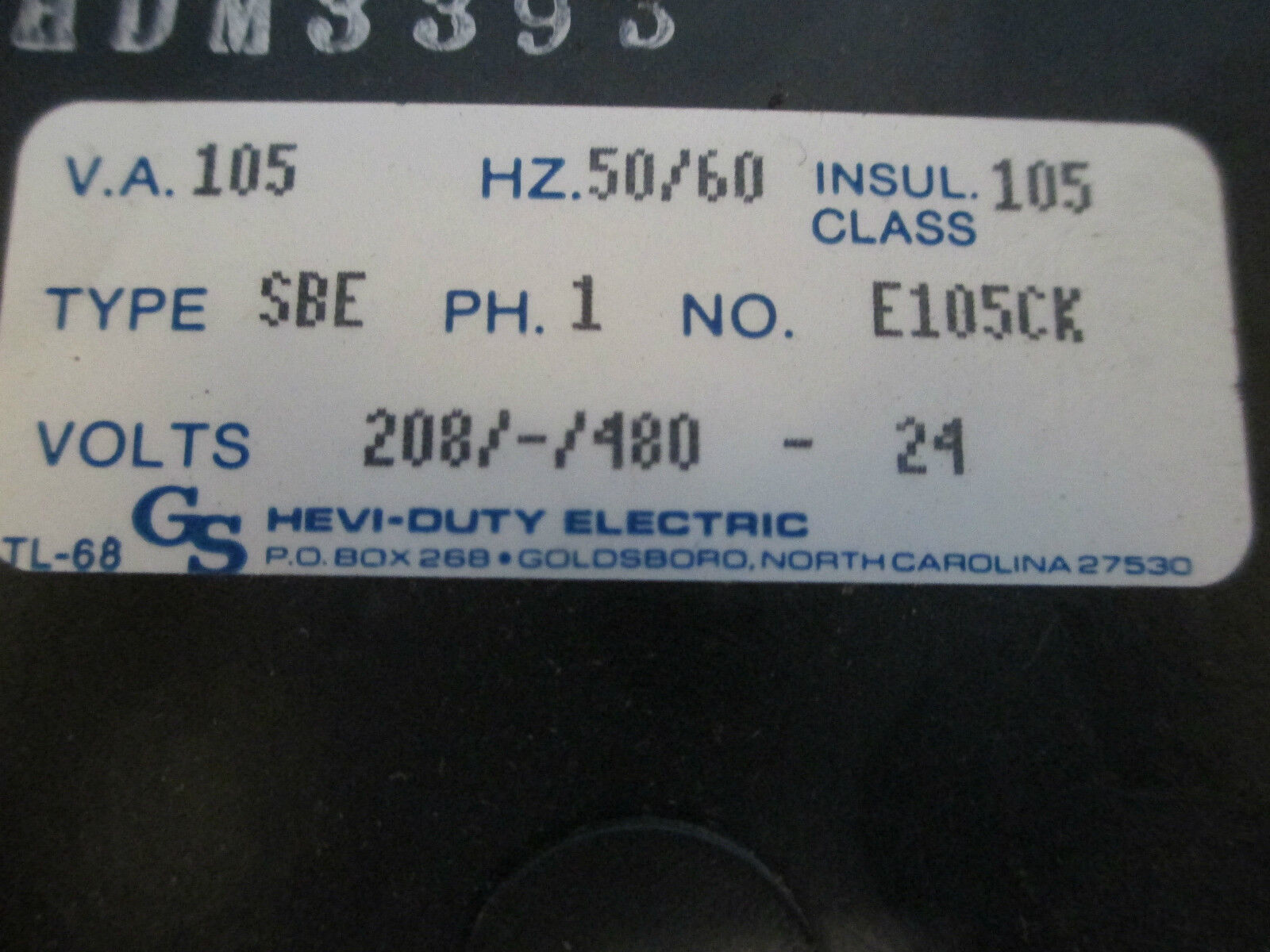 Hevi-duty Control Transformer SBE E105CK, 105VA New Surplus!