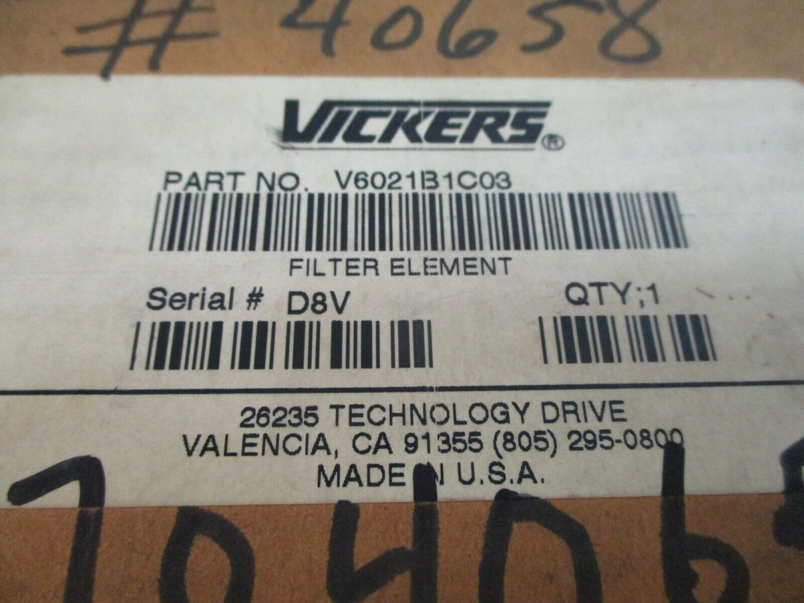 Vickers Filter Element V6021B1C03 New Surplus