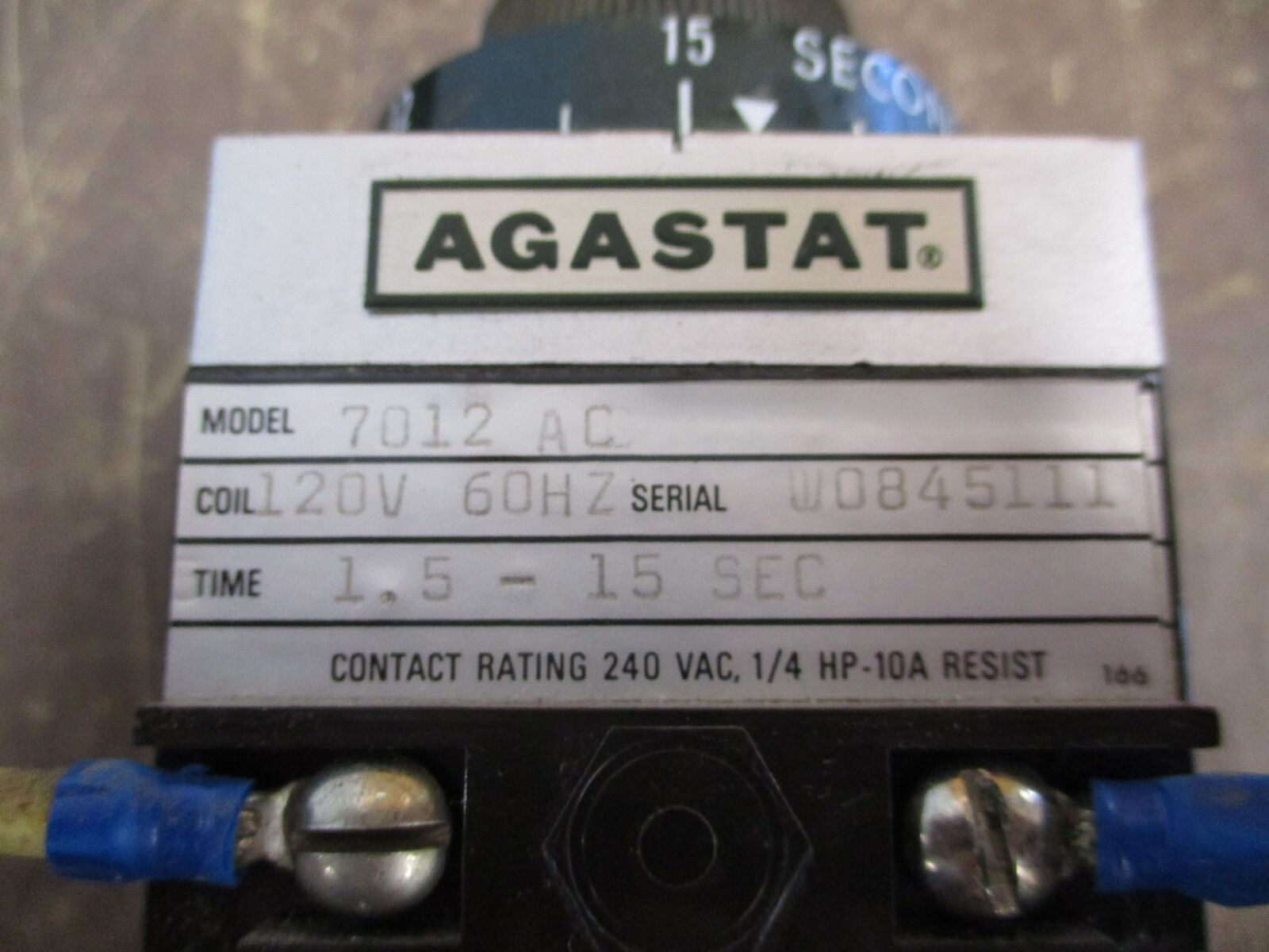 Agastat Timer 7012 AC 120V Coil Time: 1.5-15 Sec Used