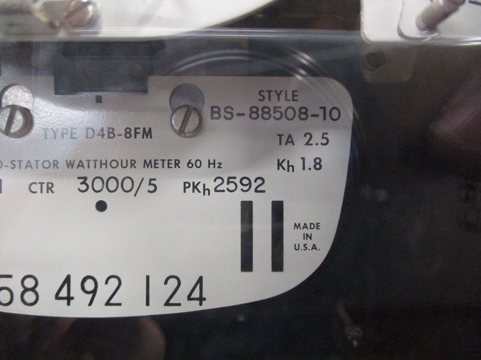 Westinghouse Type D4B-8FM Kilowatthour Meter BS-88508-10 120V 60Hz Used