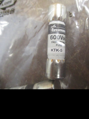 Cooper Bussmann Fuse KTK-5 5A 600V *Lot of 5* *No Box* New Surplus