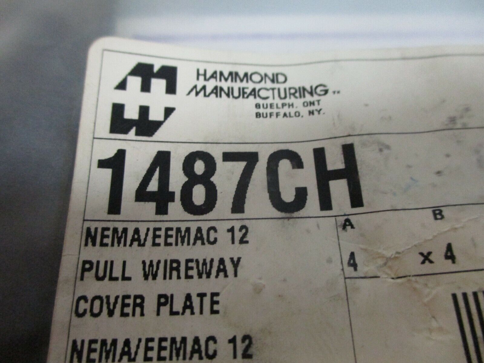 Hammond Pull Wireway Cover Plate 1487CH Nema/EEMAC 12 New Surplus