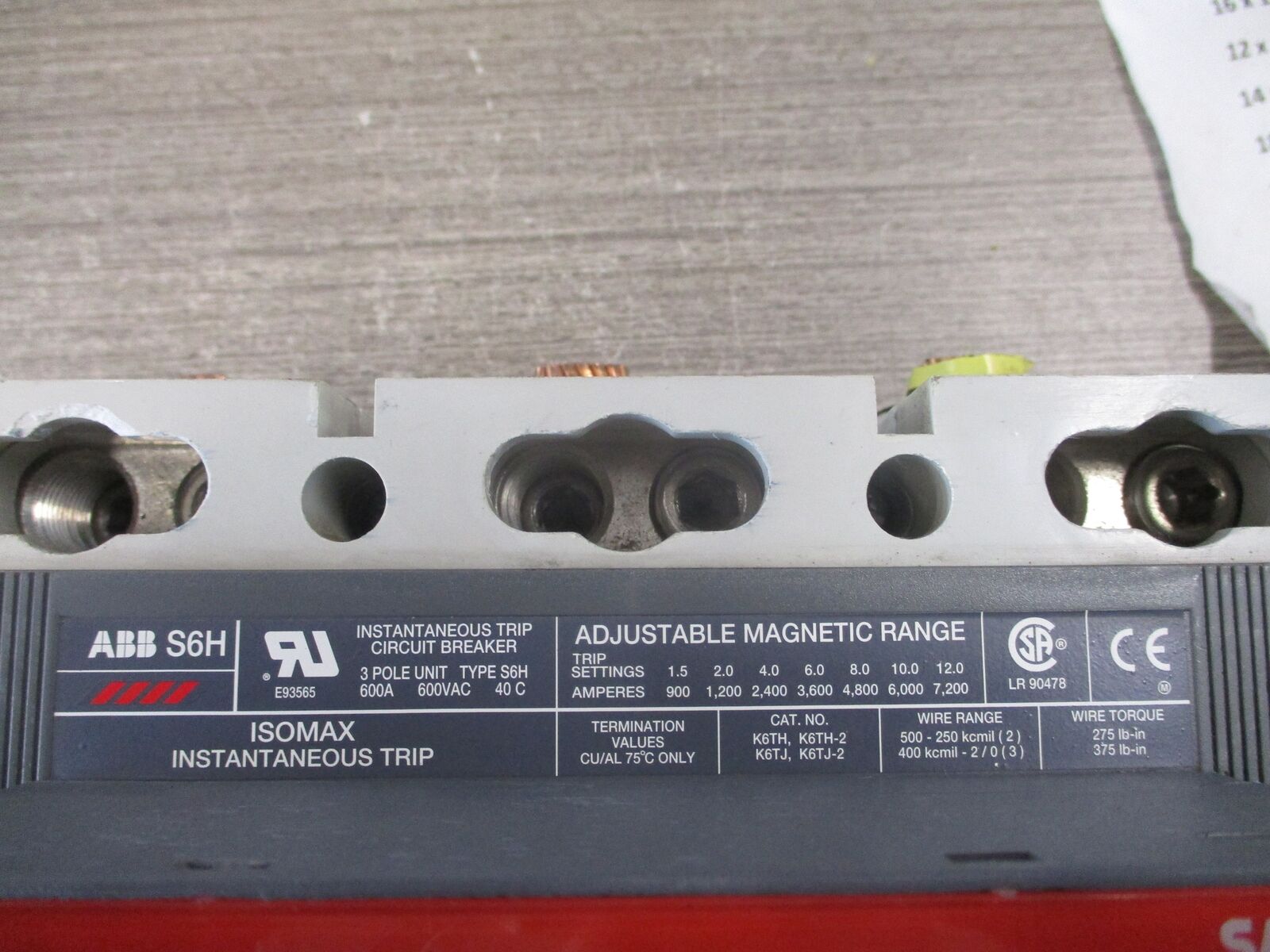 ABB SACE S6 Breaker Disconnect S6H PR211 600A 600V 3P Used