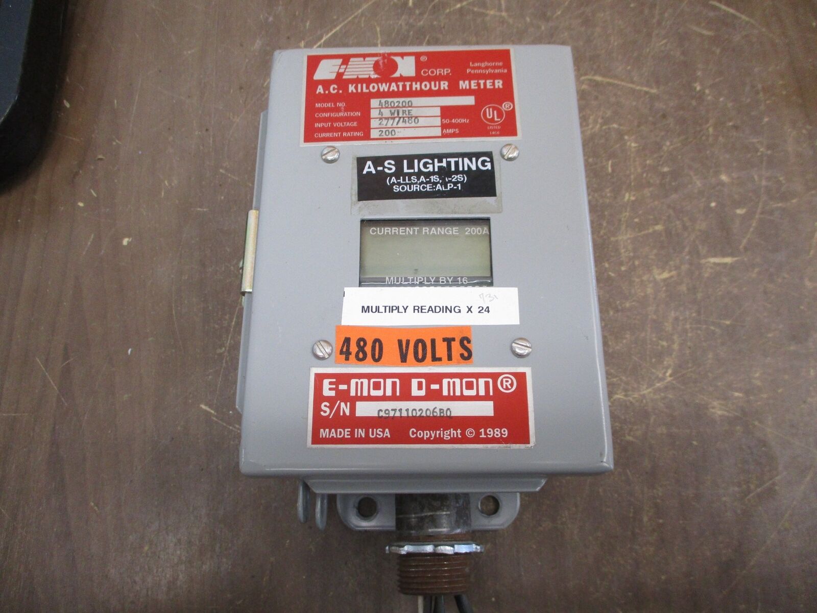 E-Mon AC Kilowatthour Meter 480200 200A 277/480V 4W Used
