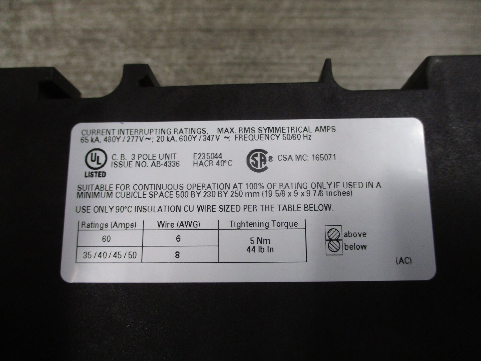 Siemens Sirius Circuit Breaker 3RV1742-5JD10 50A 600V Used