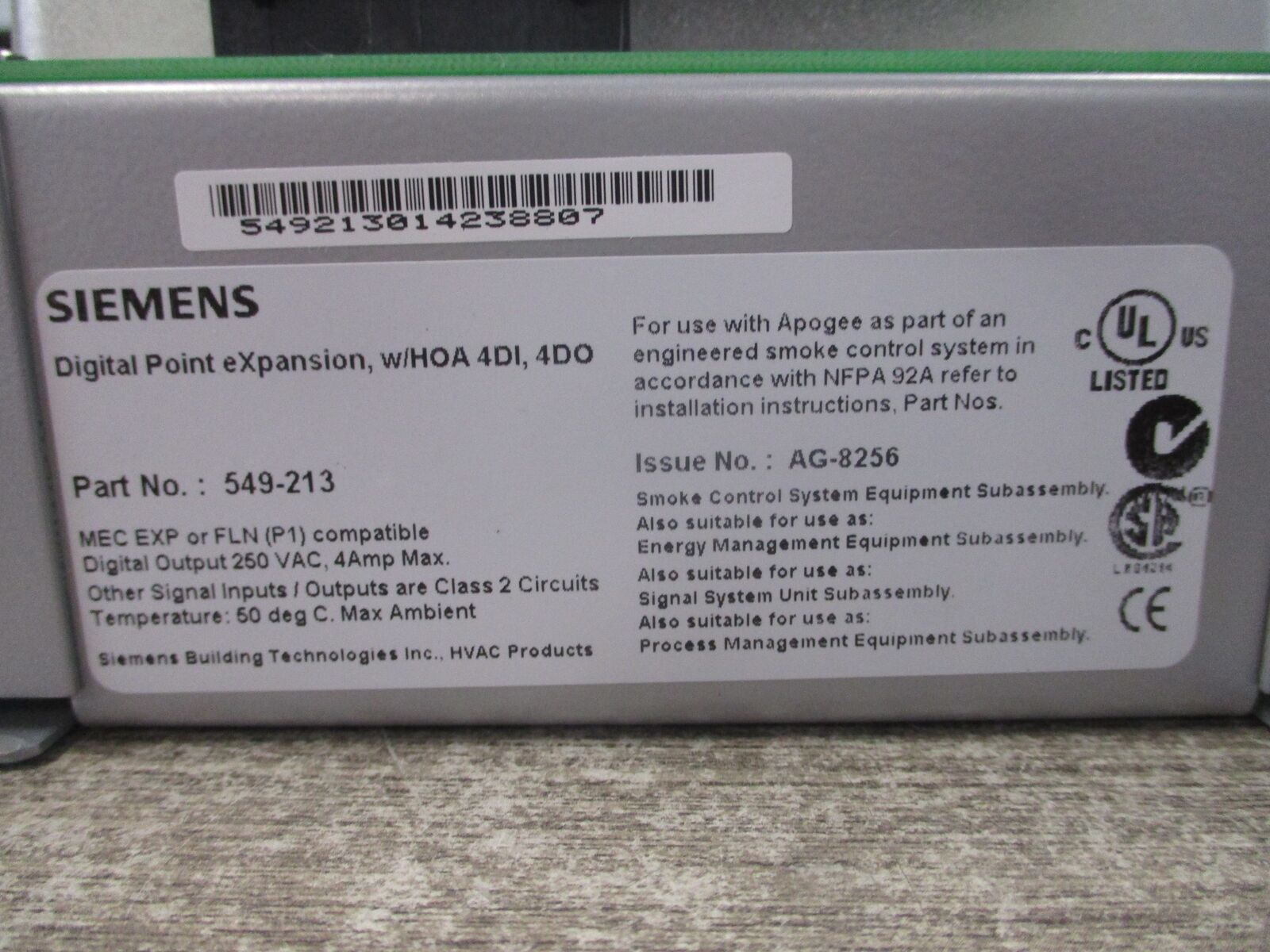 Siemens APOGEE Automation Digital Point Expansion Module 549-213 W/HOA 4DI,DO Us