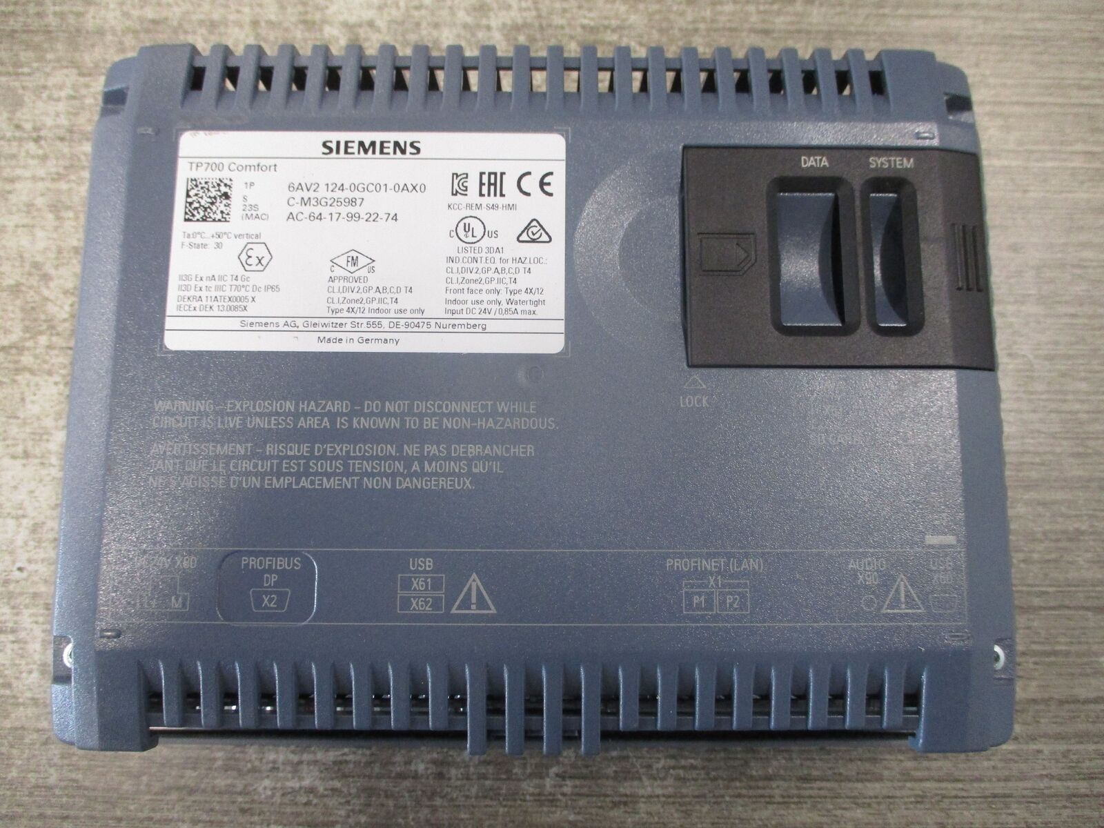 Siemens TP700 Comfort Simatic Touch HMI 6AV2 124-0GC01-0AX0 Used