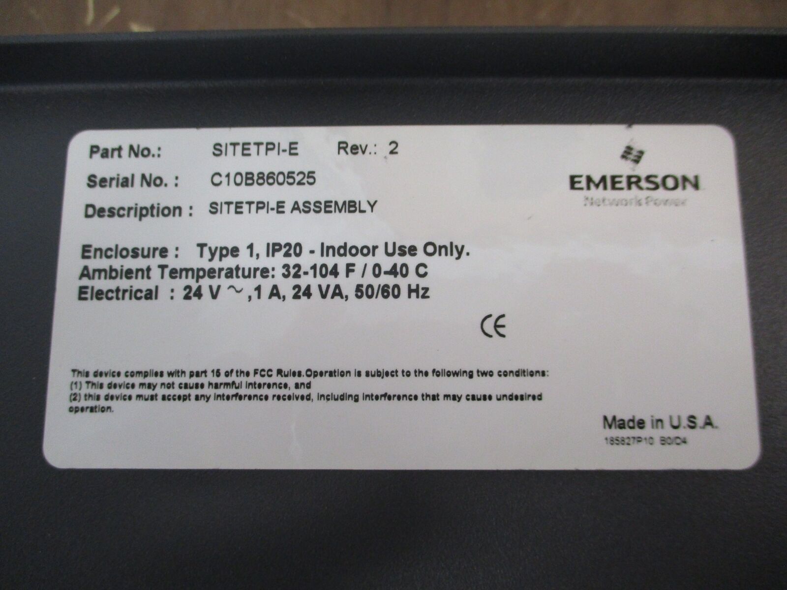 Emerson Liebert SiteTPI-E Assembly SITEPI-E Rev. 2 24V 1A 24VA 50/60Hz Used
