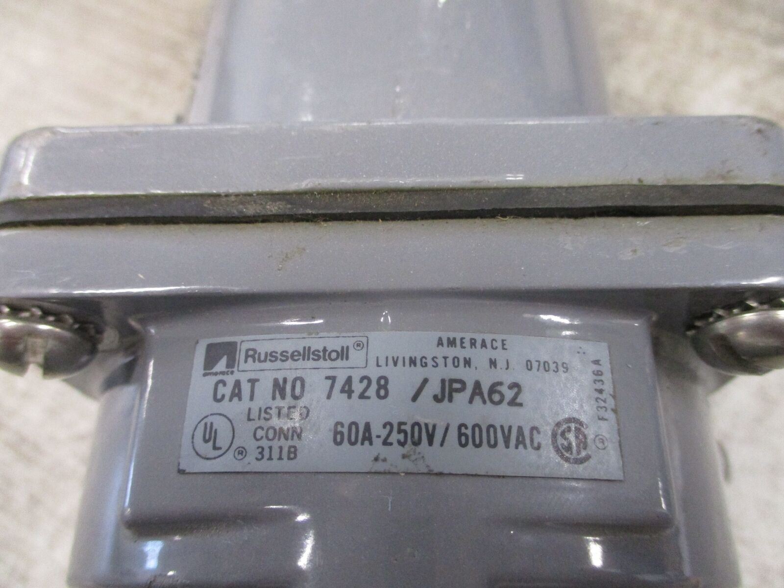 Russellstoll Receptacle 7428 / JPA62 60A 600V Used