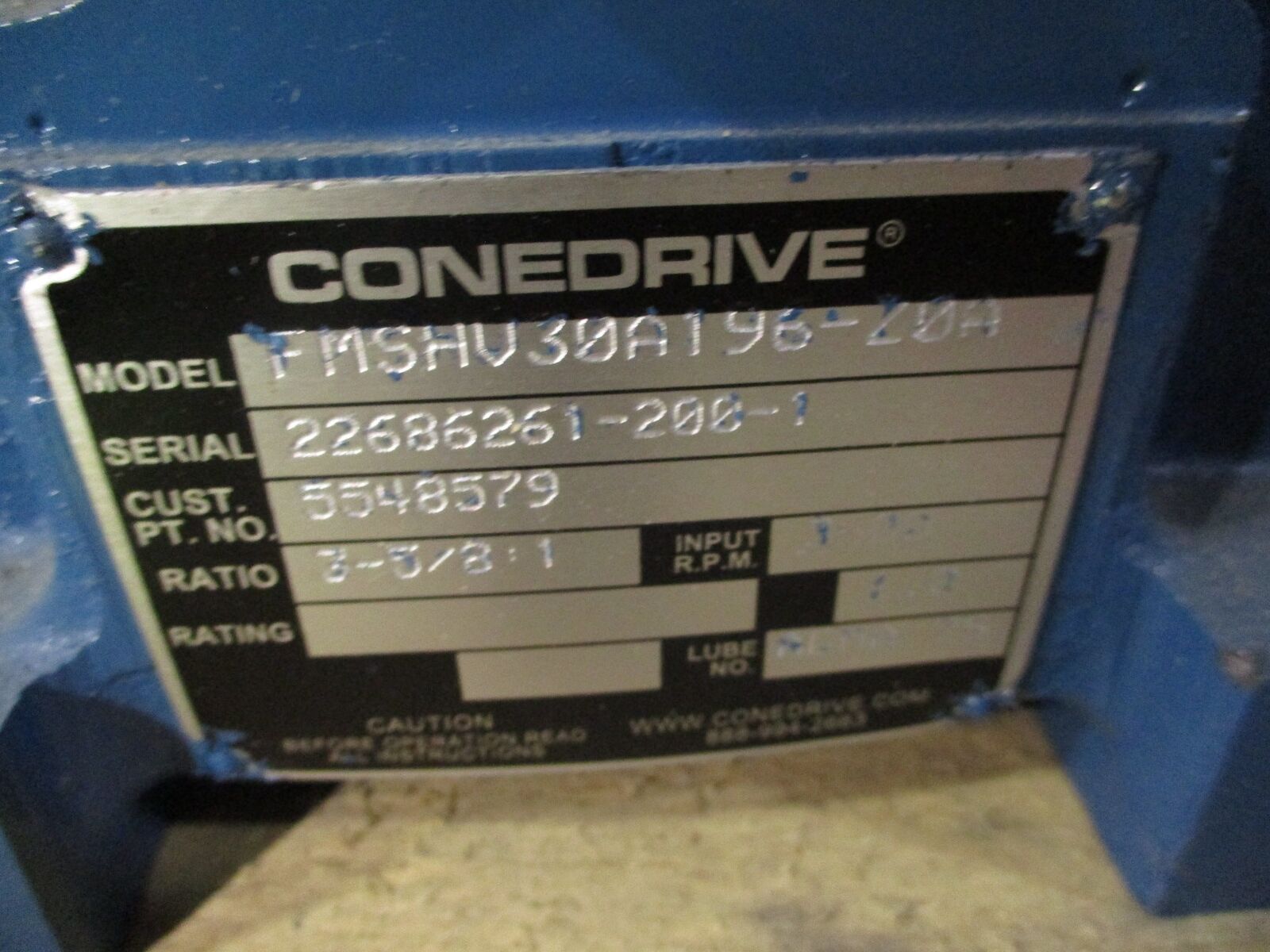 Cone Drive Gear Reducer FMSHV30A196-20A Ratio 3 5/8:1 3600RPM Input *No Box*