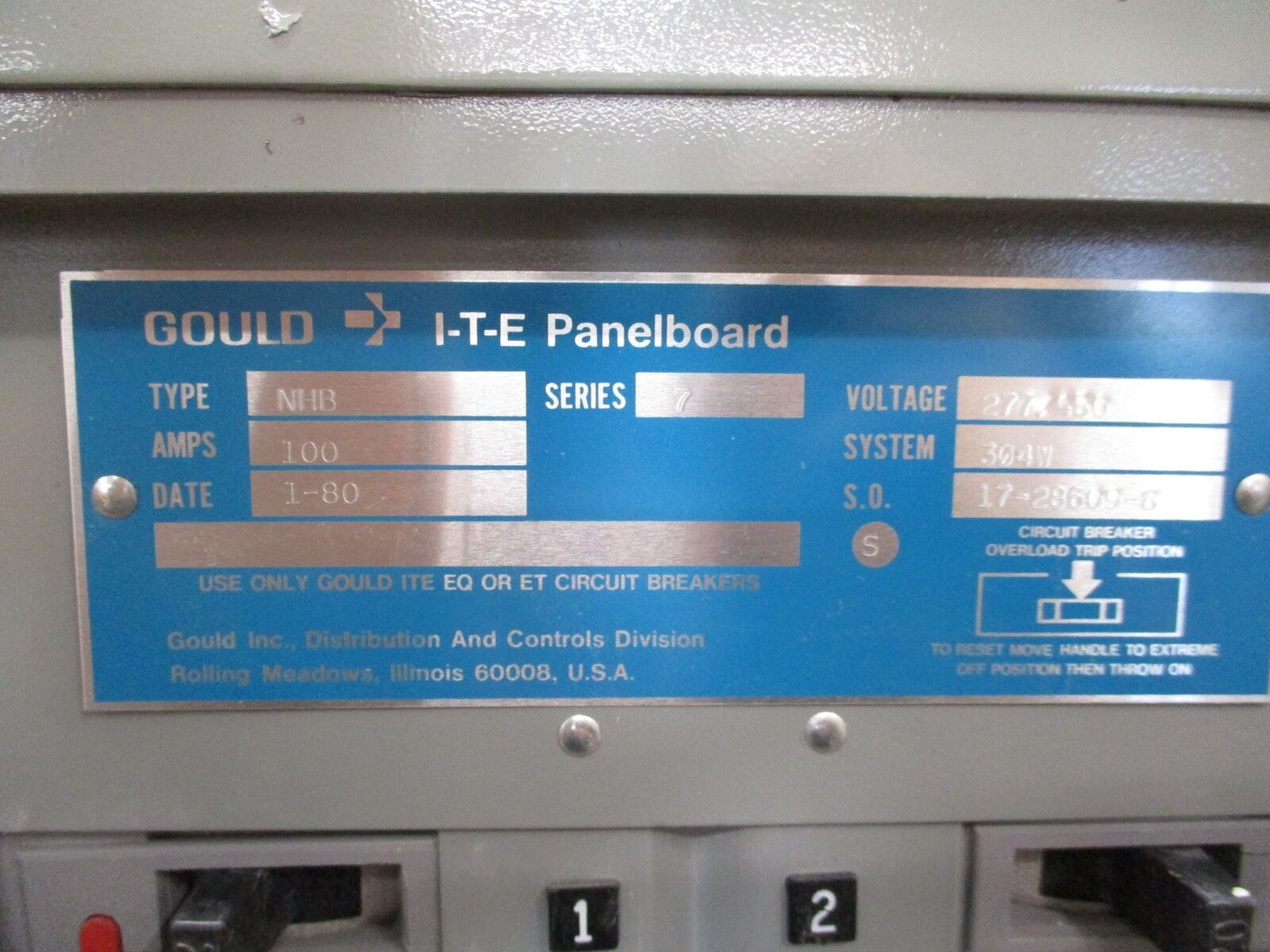 ITE Main Lug Breaker Panel NHB 100A Max 277/480V 3Ph 4W 18-Slot Used