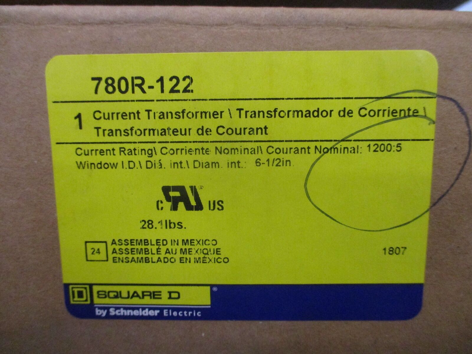 Square D Current Transformer 780R-122 Ratio 1200:5A New Surplus
