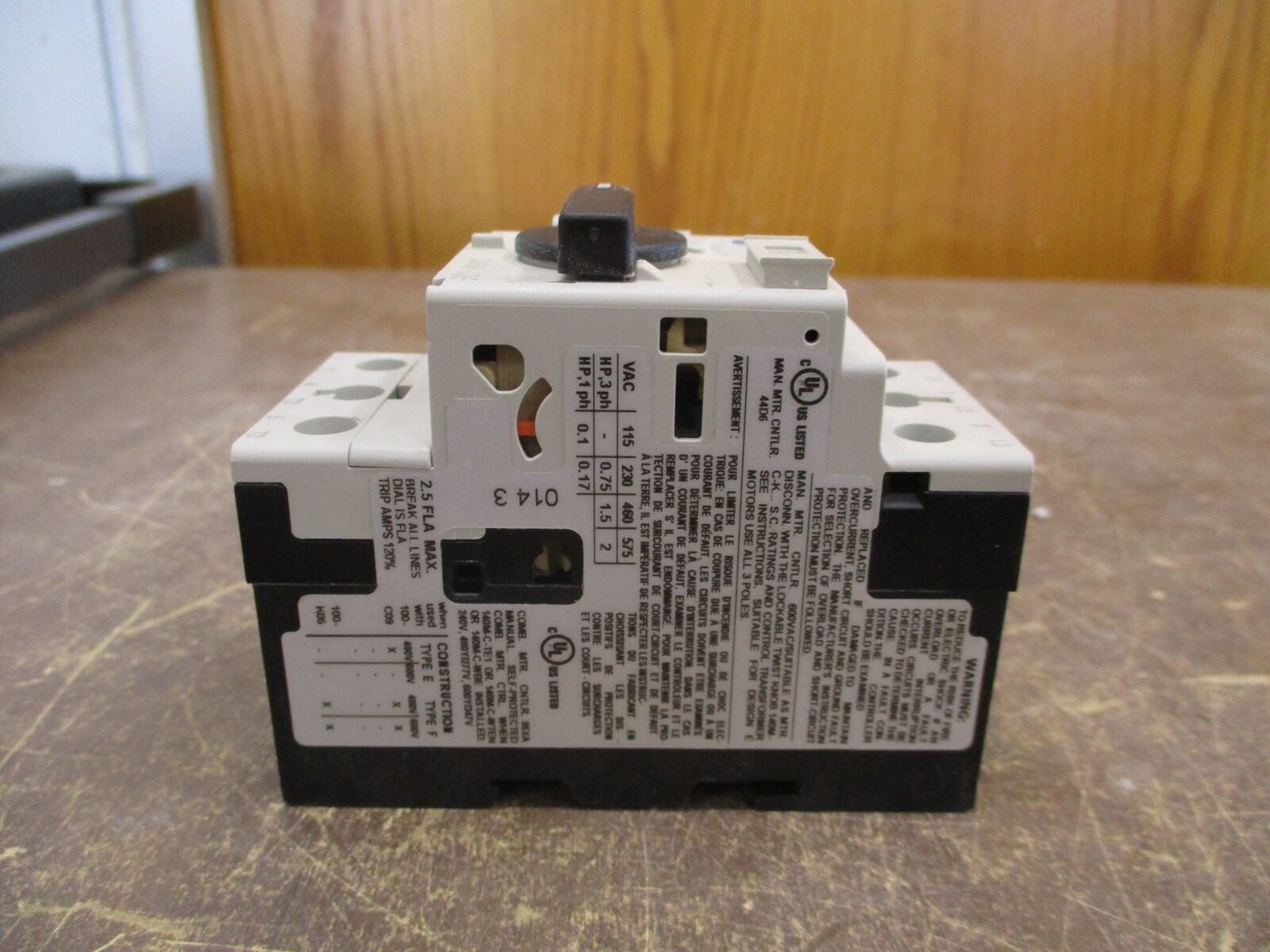 Allen-Bradley Manual Motor Protector 140M-C2E-B25 Ser. D Trip: 1.6-2.5A