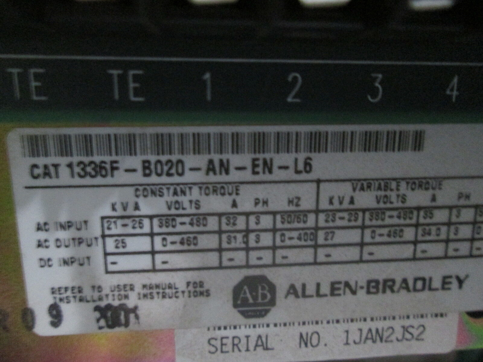 Allen-Bradley 1336 Plus II AC Drive 1336F-B020-AN-EN-L6 25HP 21-26KVA 380-480V