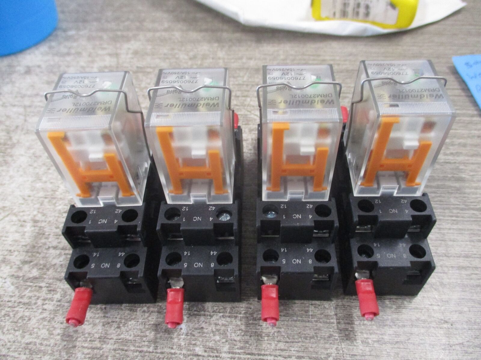 Weidmuller Relay DRM270012L 12DVC Coil W/Base * Lot of 4 * Used