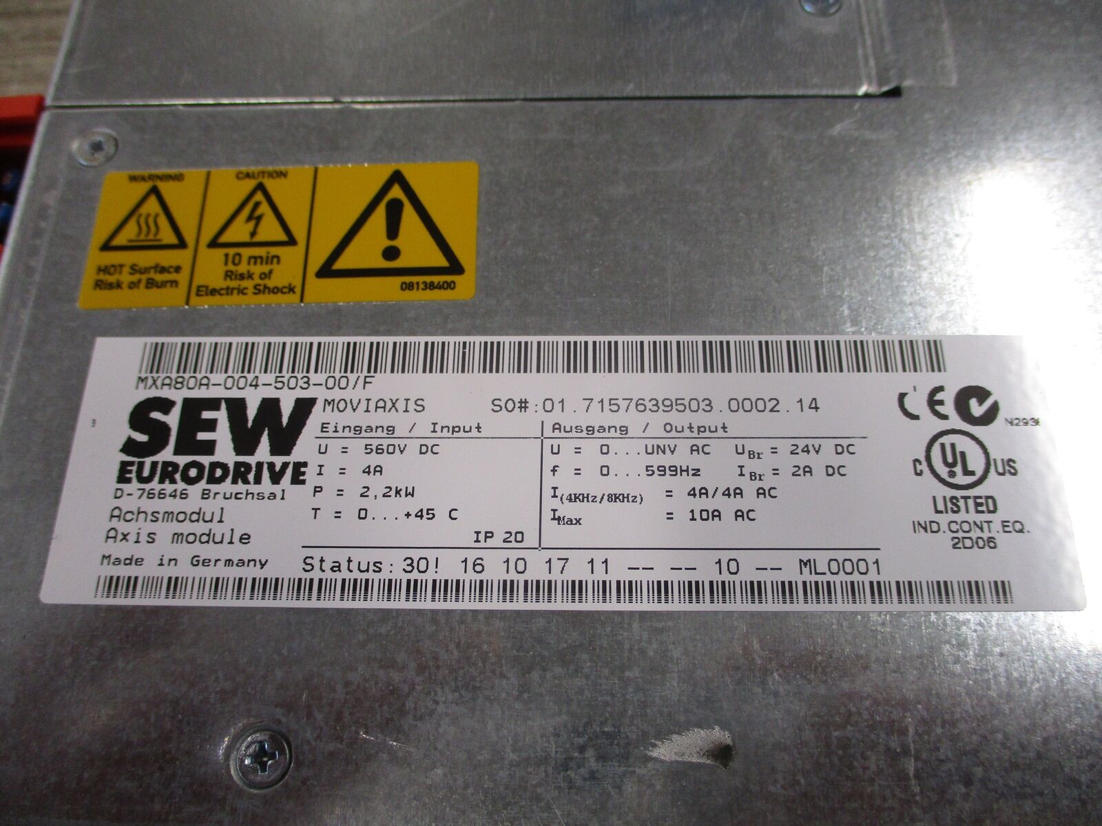 Sew-Eurodrive Moviaxis Servo Drive Axis Module MXA80A-004-503-00/F Used