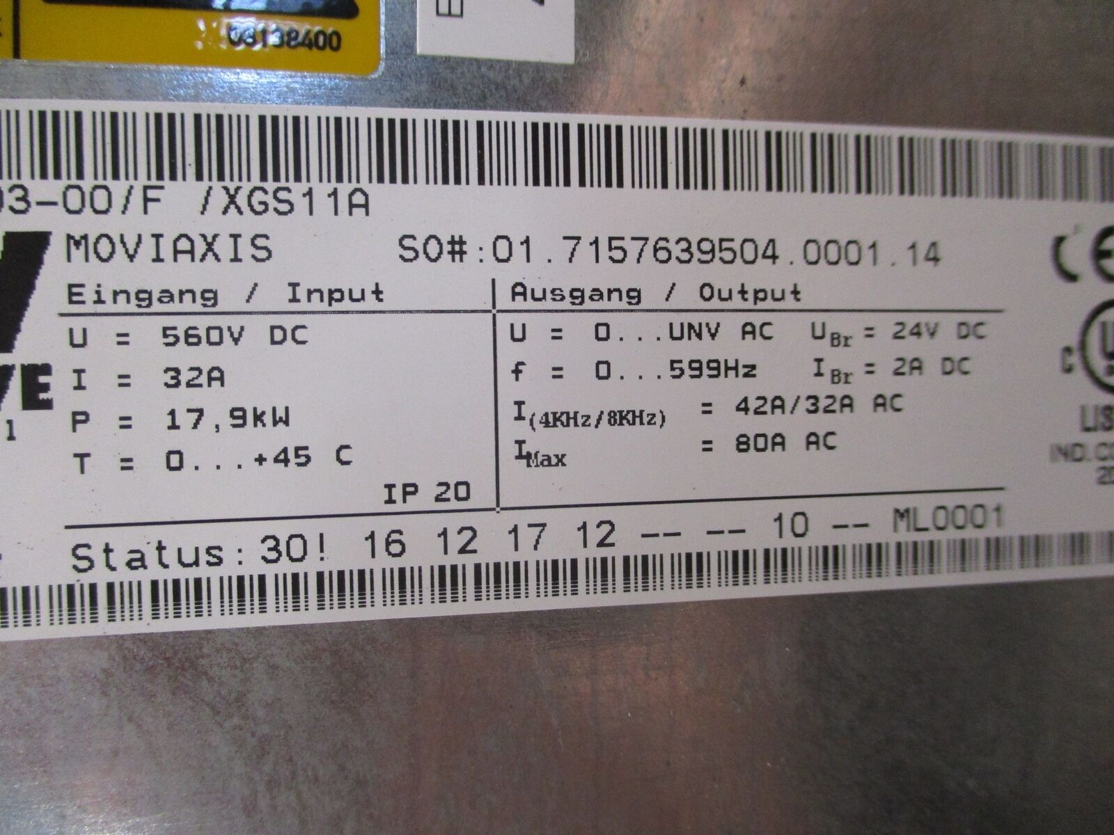 Sew-Eurodrive Moviakis Serco Drive Axis Module MXA80A-302-503-00/F/XGS11A 17.9kW