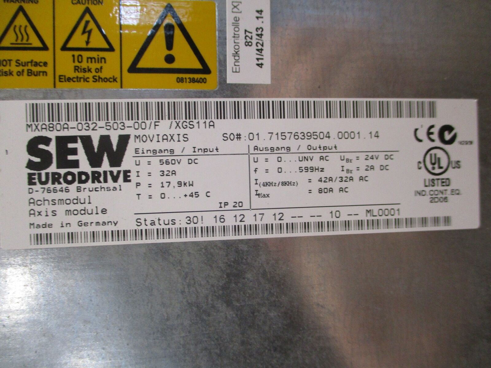 Sew-Eurodrive Moviakis Serco Drive Axis Module MXA80A-302-503-00/F/XGS11A 17.9kW