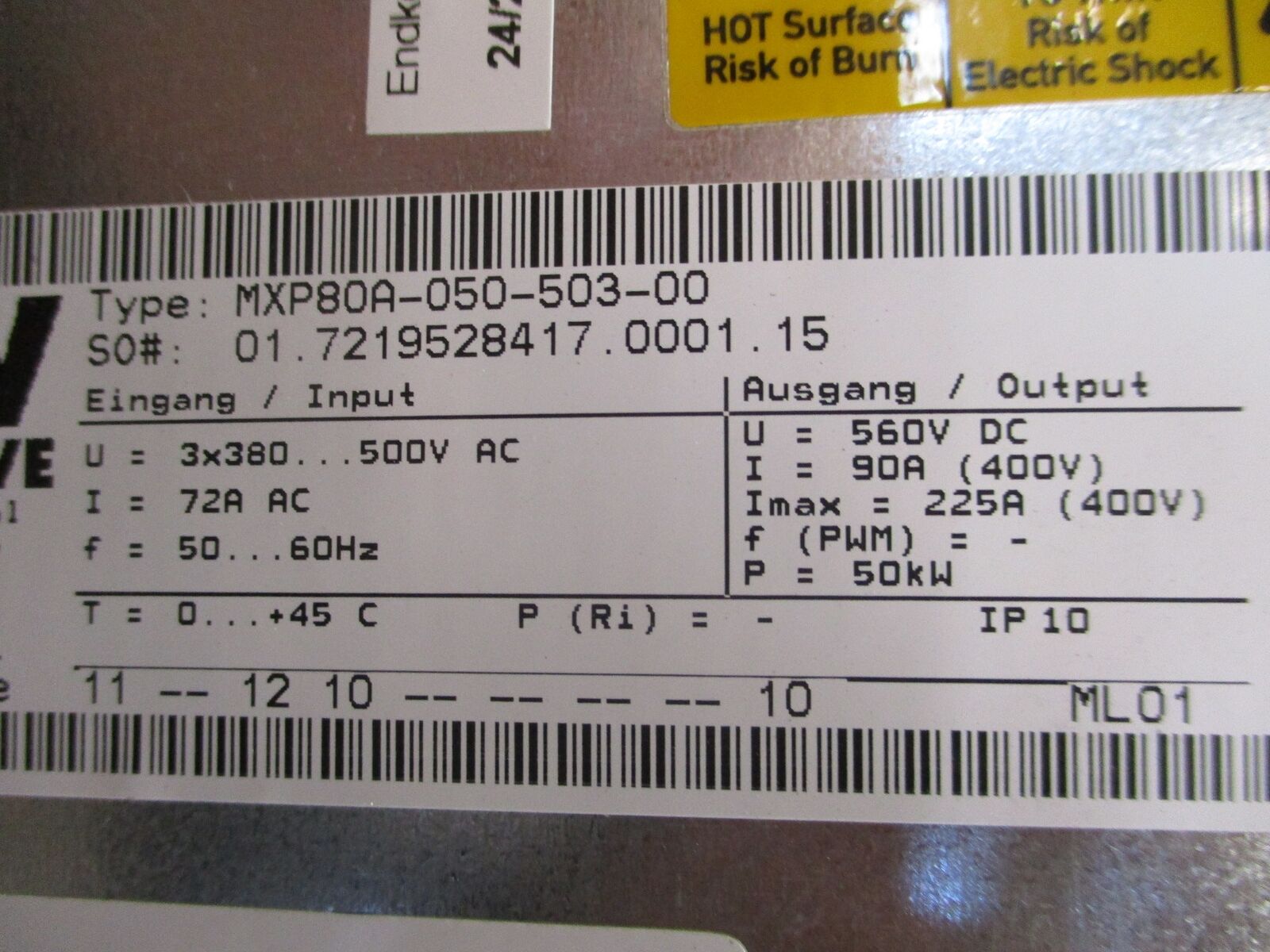 Sew-Eurodrive Moviaxis Servo Drive Supply Module MXP80A-050-503-00 50kW Used