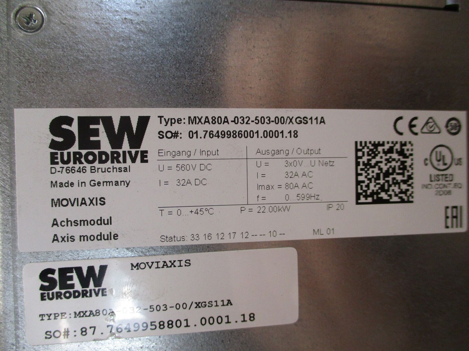 Sew-Eurodrive Moviaxis Servo Drive Axis Module MXA80A-032-503-00/XGS11A 22kW