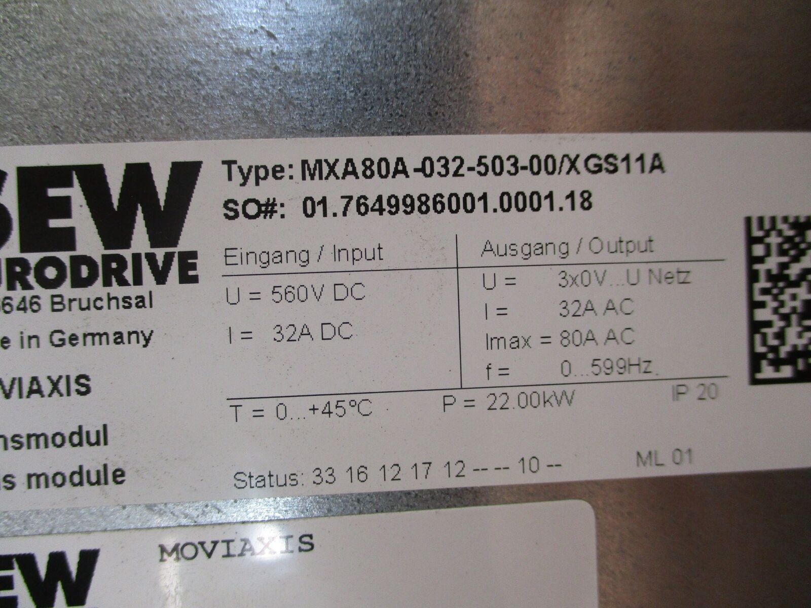 Sew-Eurodrive Moviaxis Servo Drive Axis Module MXA80A-032-503-00/XGS11A 22kW
