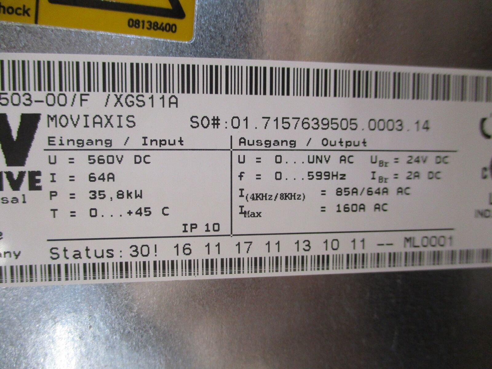 Sew-Eurodrive Moviaxis Servo Drive Axis Module MXA81A-064-503-00/F/XGS11A 35.8kW