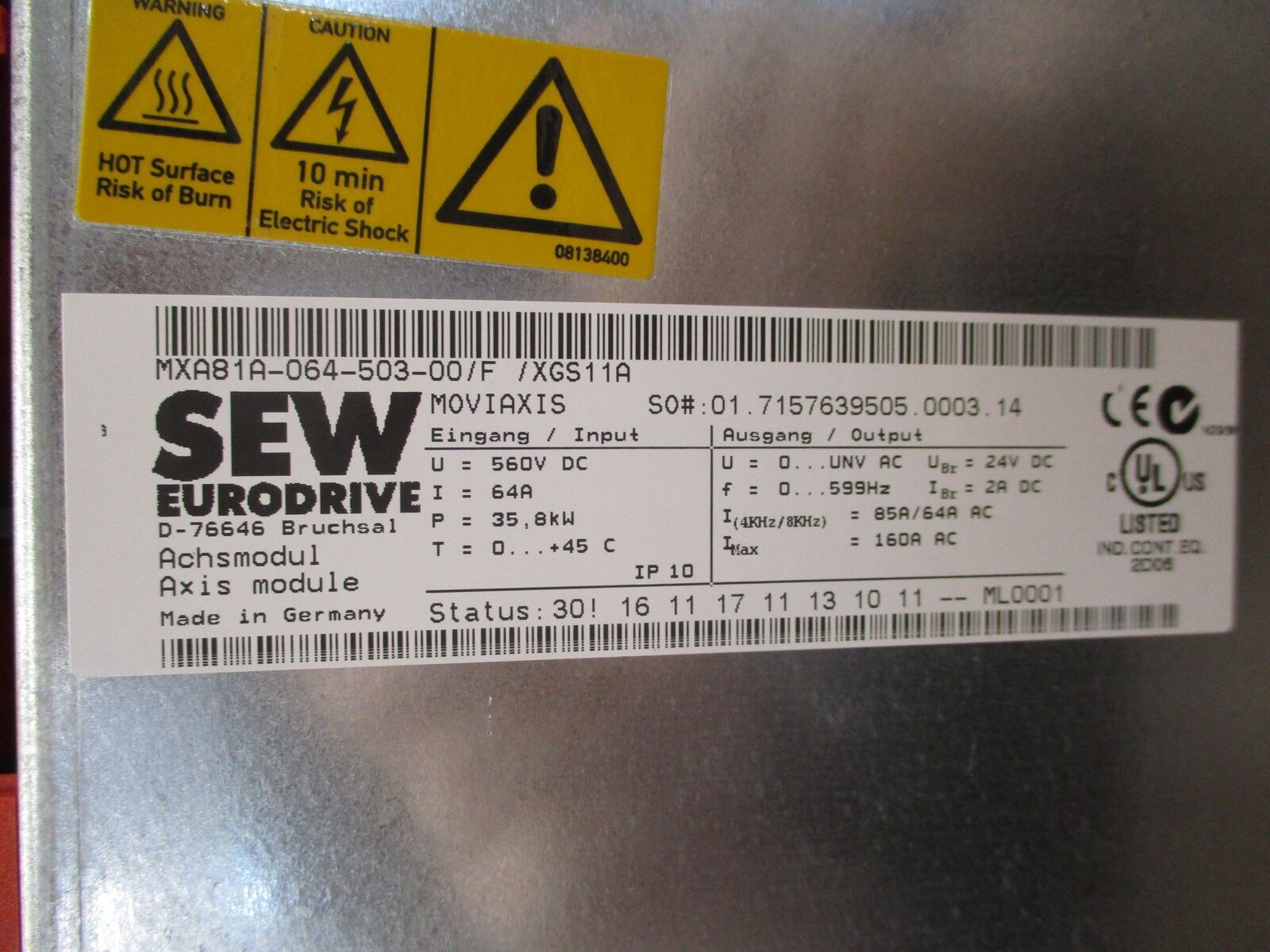 Sew-Eurodrive Moviaxis Servo Drive Axis Module MXA81A-064-503-00/F/XGS11A 35.8kW