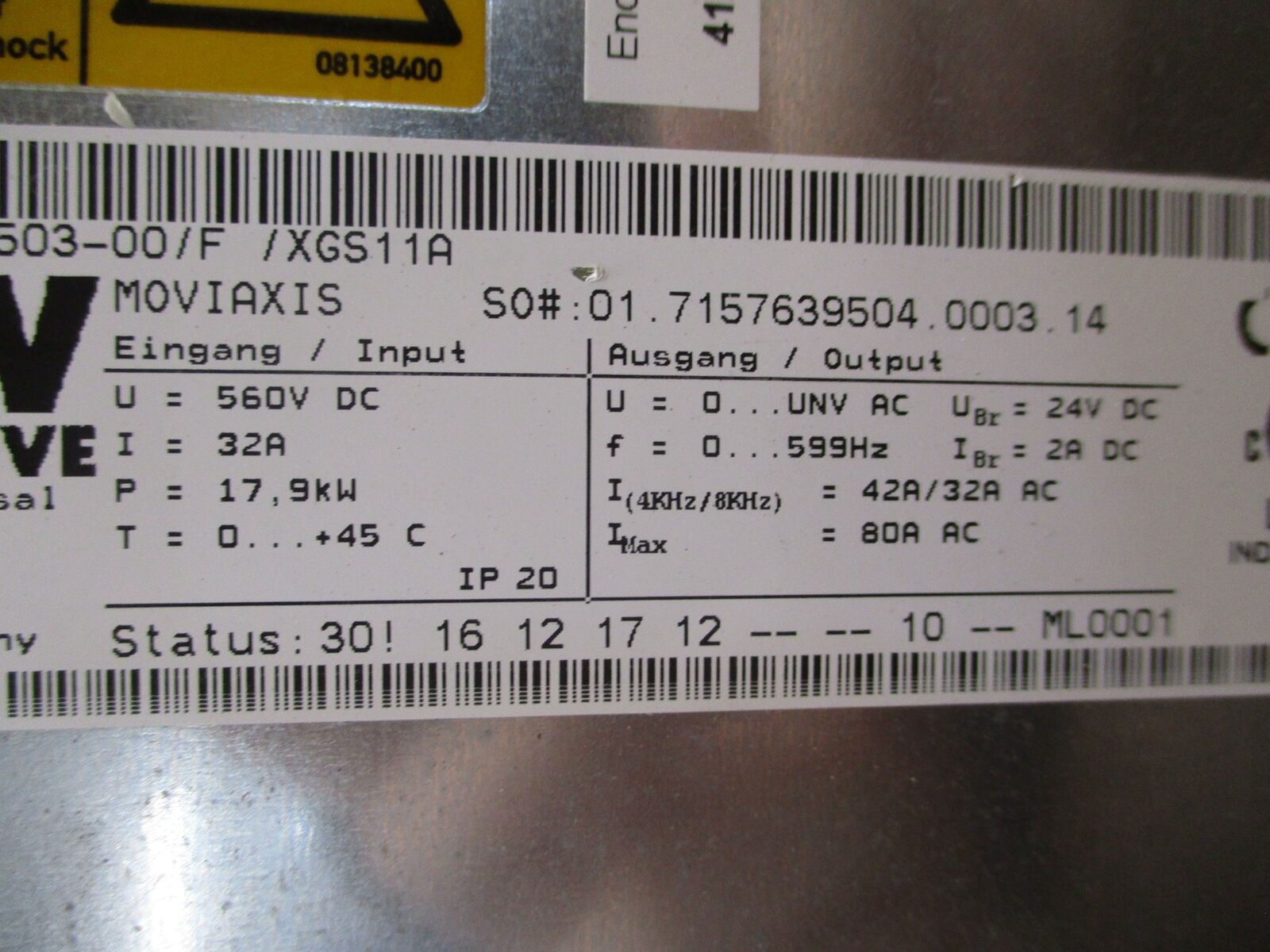 Sew-Eurodrive Moviaxis Servo Drive Axis Module MXA80A-032-503-00/F/XGS11A 17.9kW