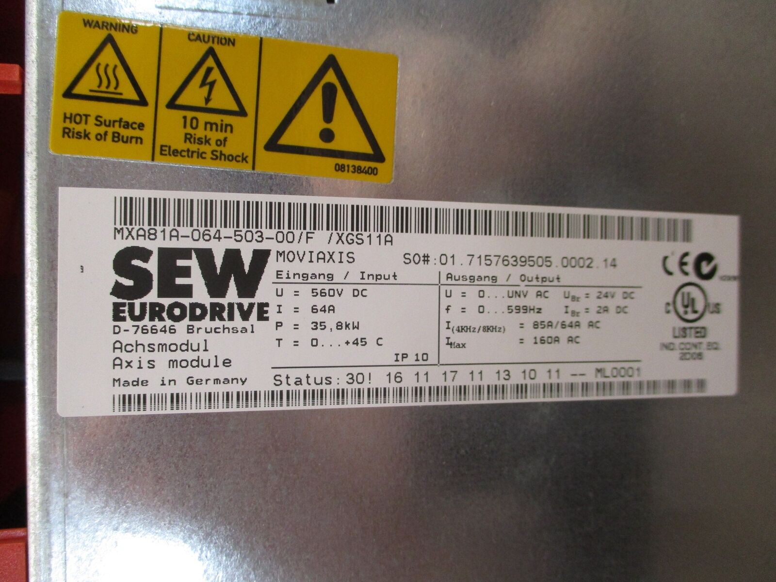 Sew-Eurodrive Moviaxis Servo Drive Axis Module MXA81A-064-503-00/F/XGS11A 35.8kW