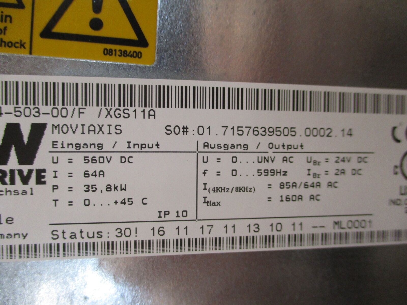 Sew-Eurodrive Moviaxis Servo Drive Axis Module MXA81A-064-503-00/F/XGS11A 35.8kW