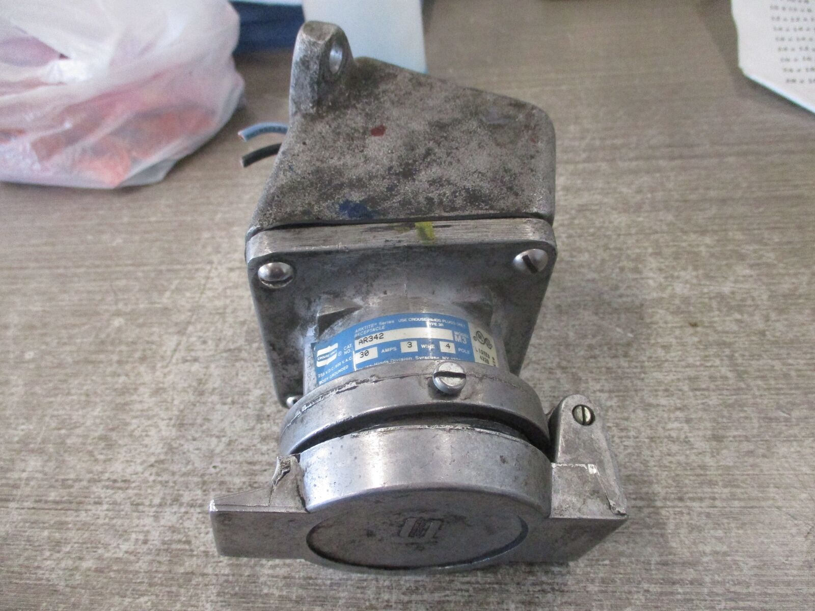 Crouse-Hinds Arktite Receptacle AR342 30A 3W 4P W/Base Used