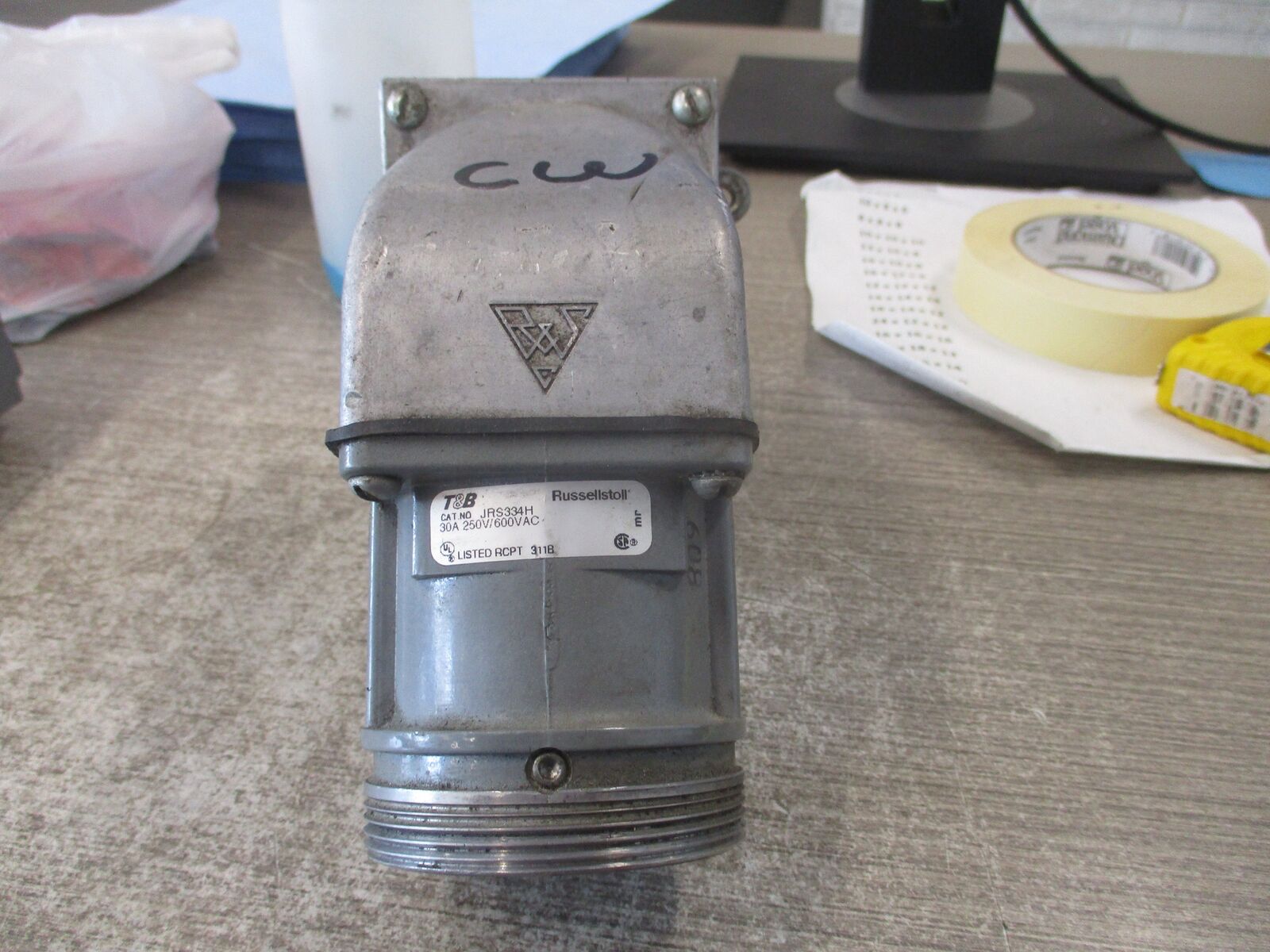 Russellstoll Receptacle JRS334H 30A 250/600V W/Base & Angle Adapter * No Cover *