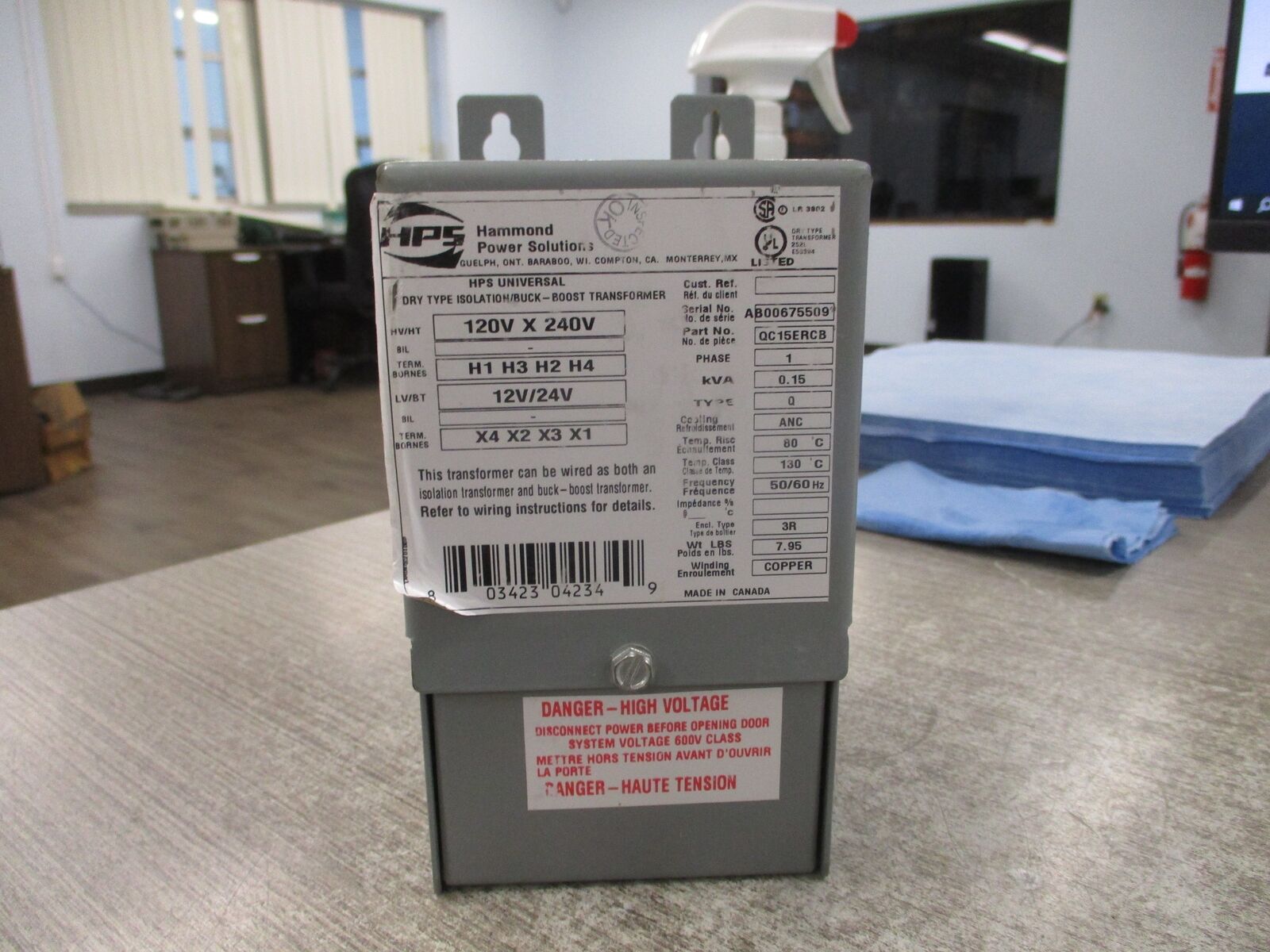 Hammond 3R Transformer QC15ERCB 0.15kVA Pri: 120/240V Sec:12/24V 1Ph 50/60Hz Use
