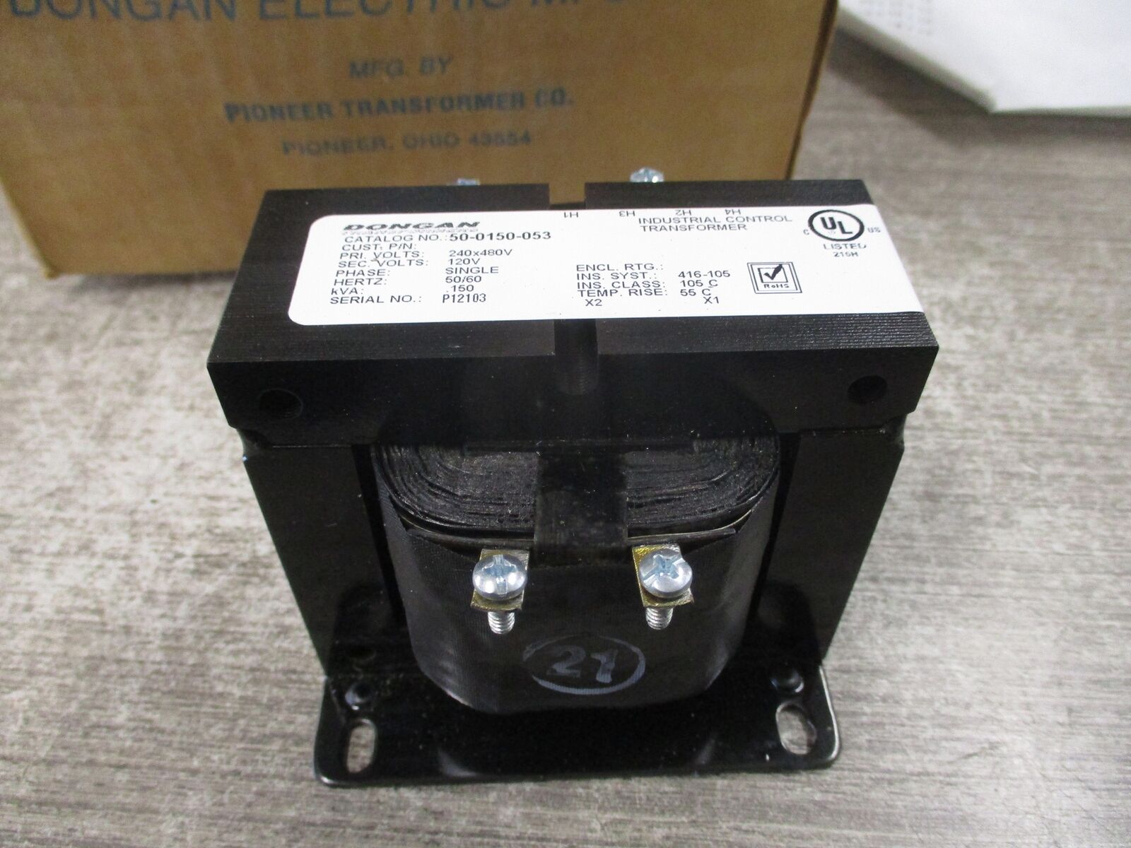 Dongan Control Transformer 50-0150-053 0.150kVA Pri:240/480V Sec:120V 50/60Hz Ne