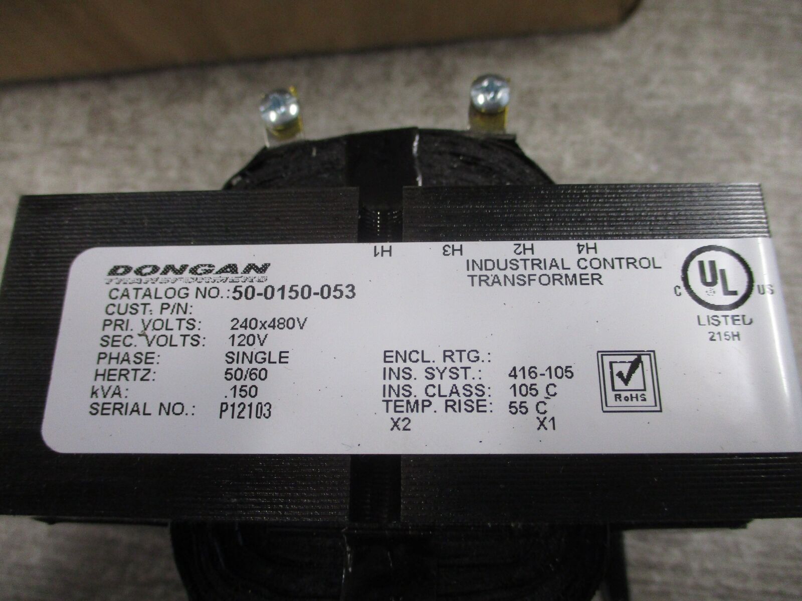 Dongan Control Transformer 50-0150-053 0.150kVA Pri:240/480V Sec:120V 50/60Hz Ne