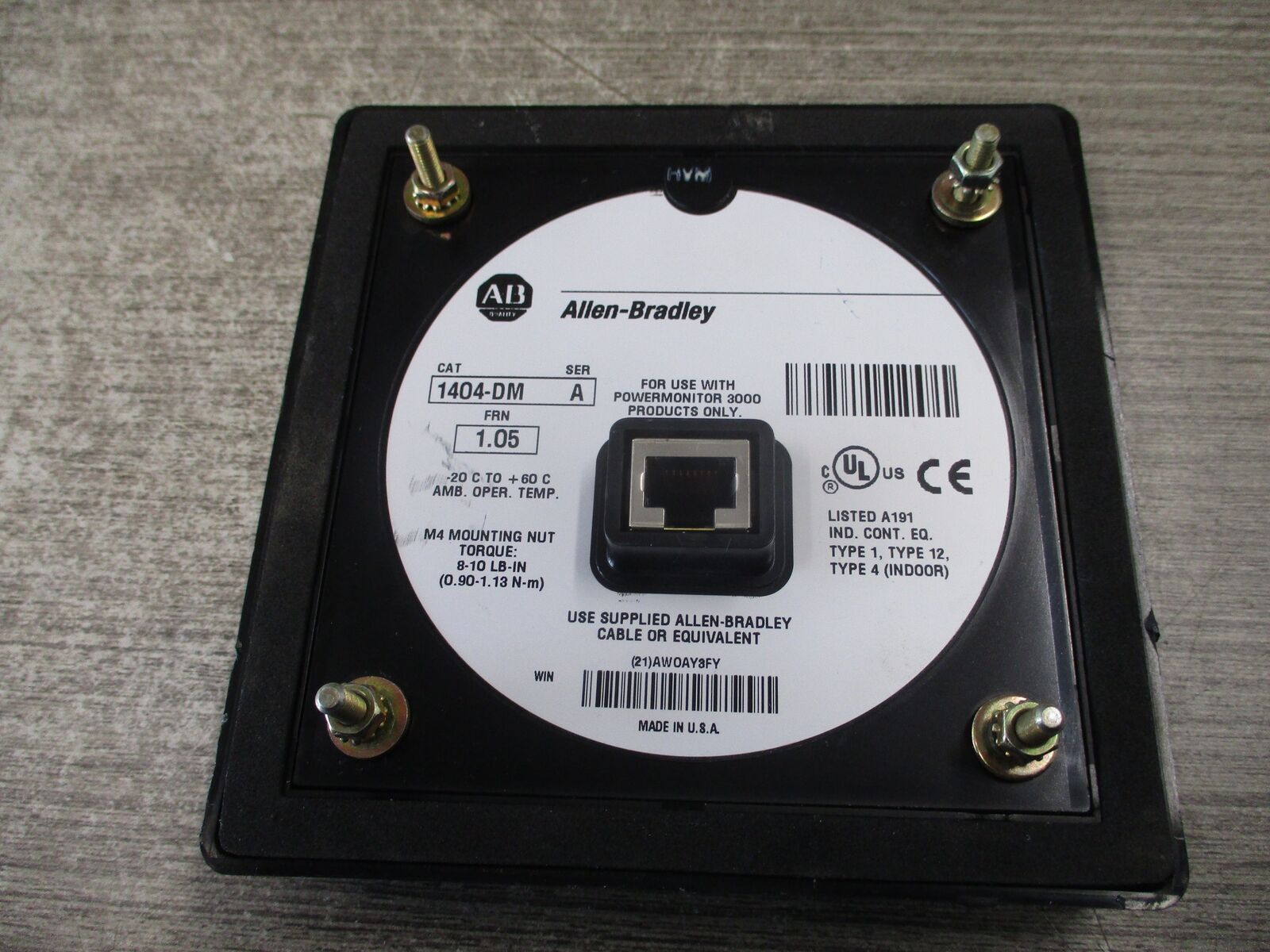 Allen-Bradley Powermonitor 3000 1404-DM Ser A FRN 1.05 Used