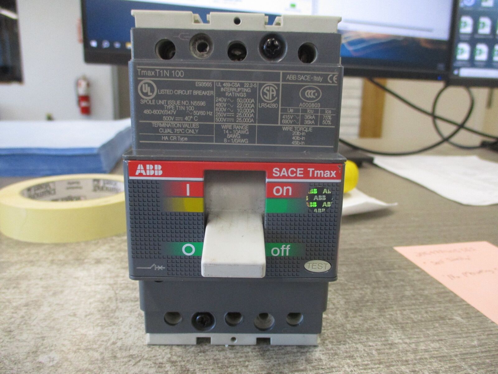 ABB SACE Tmax Circuit Breaker T1N 100 100A 600V 3P * No Mounting Screws * Used