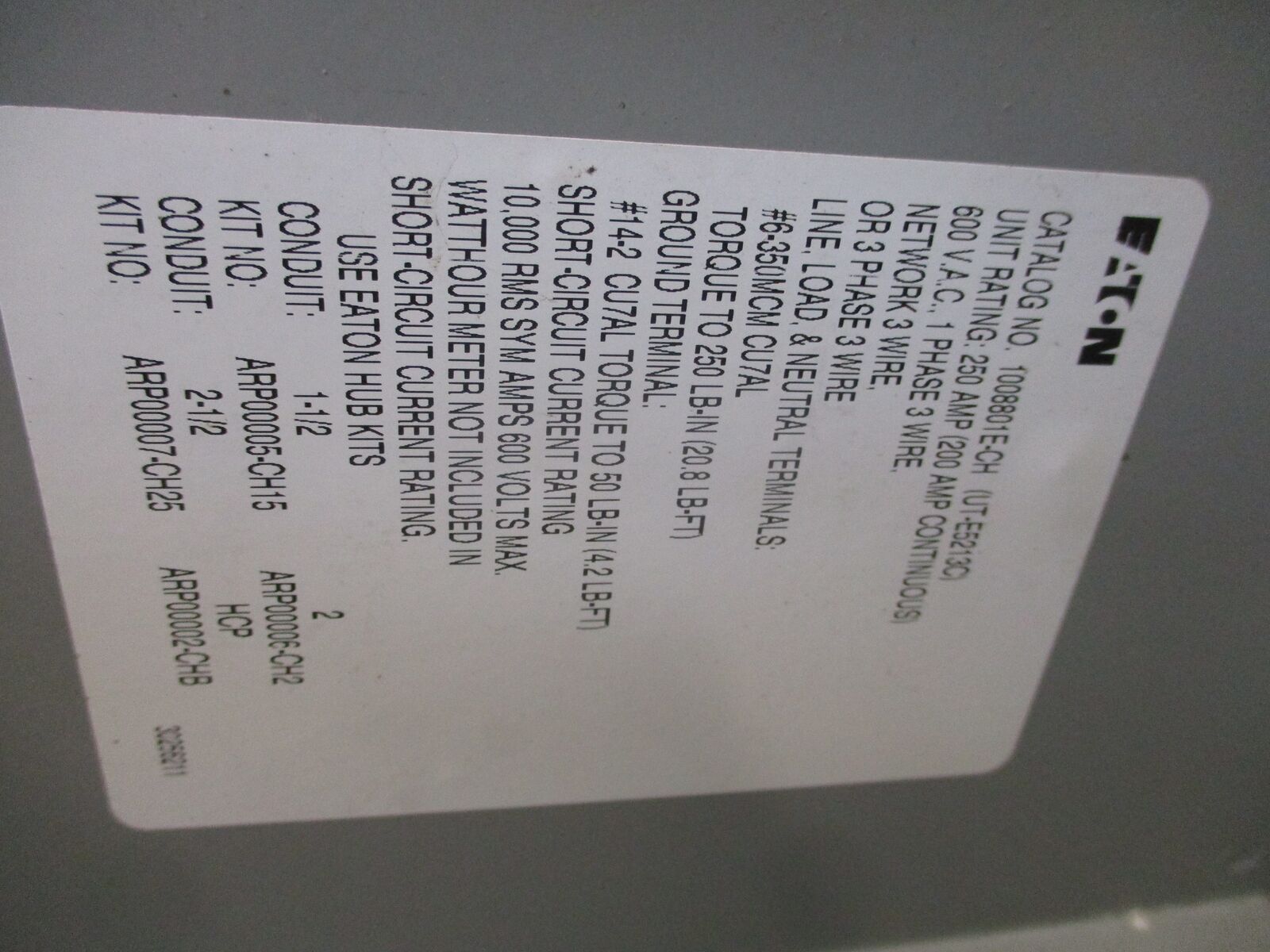 Eaton 3R Meter Socket 1008801E-CH 200A 600V Used