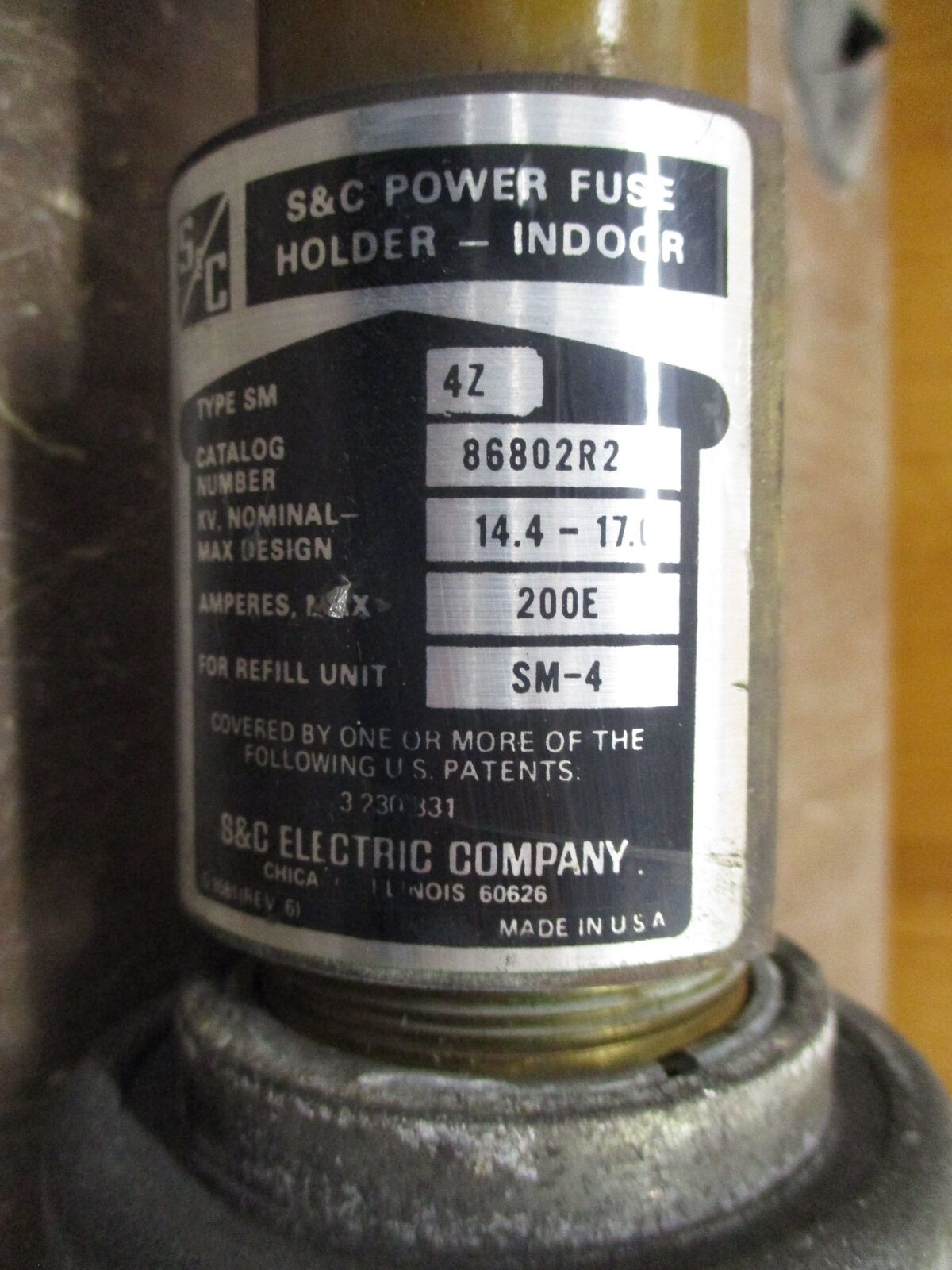 S&C Type SM-4Z Fuse Holder 86802R2 14.4kV 200E Max 150E Refill Used