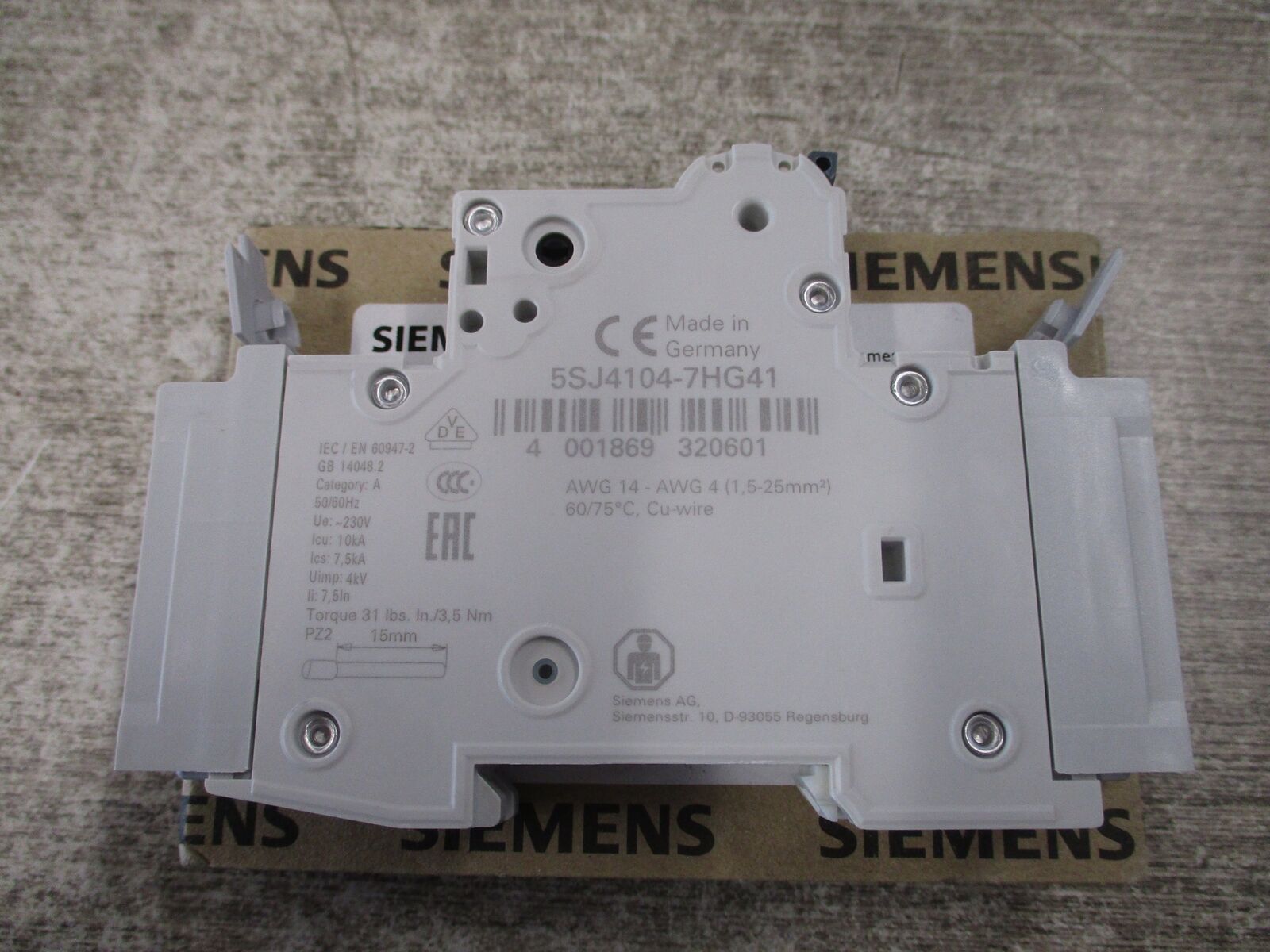 Siemens Circuit Breaker 5SJ4104-7HG41 4A 240V 1P New Surplus