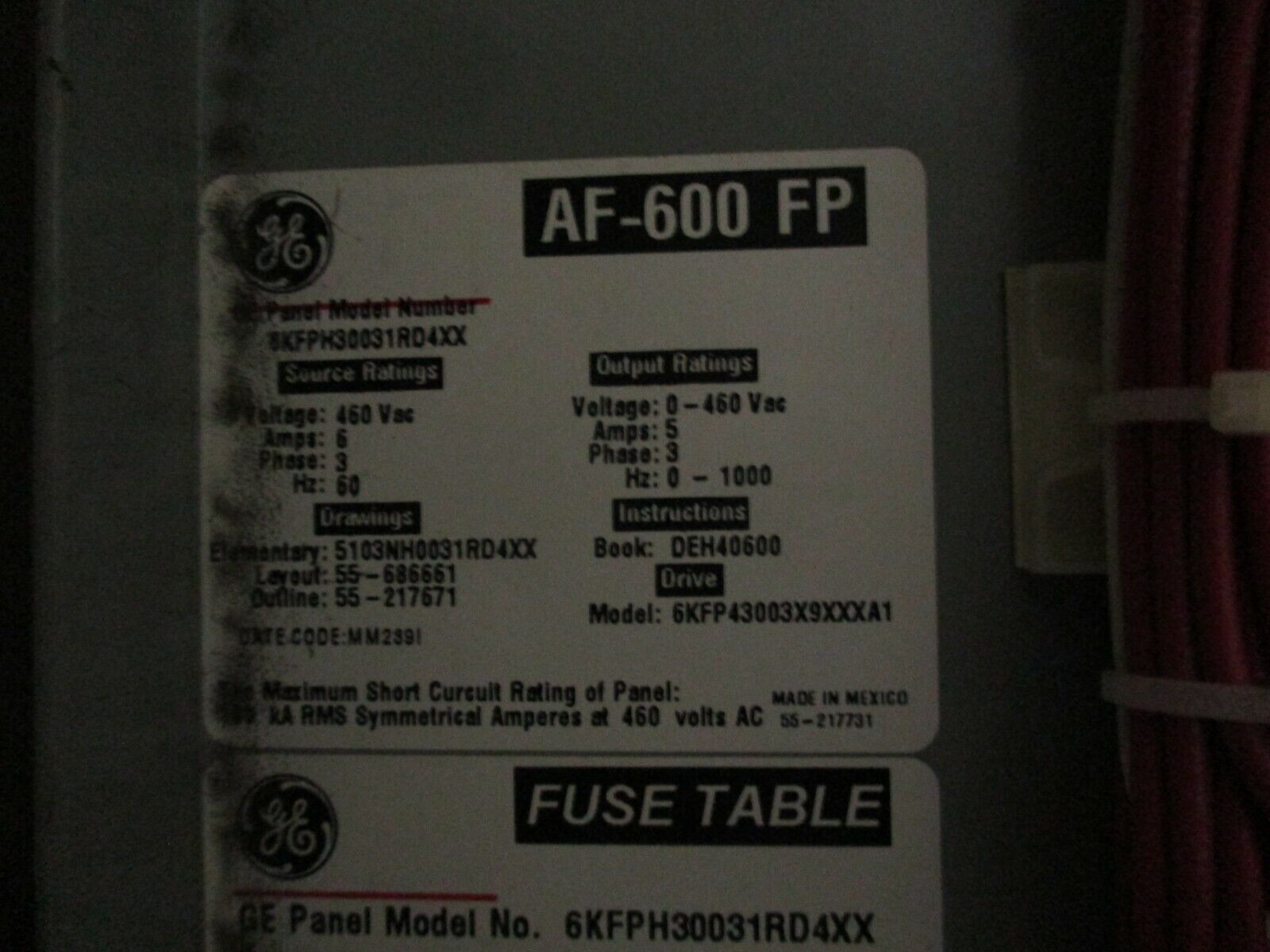 GE AF-600 FP AC Drive w/ Bypass 6KFPH30031RD4XX 3HP 3Ph 460V Used