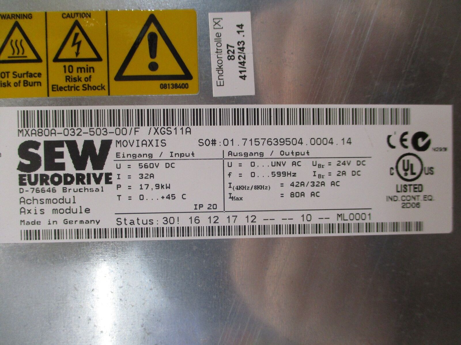 Sew-Eurodrive Moviaxis Servo Drive Axis Module MXA80A-032-503-00/F/XGS11A Used