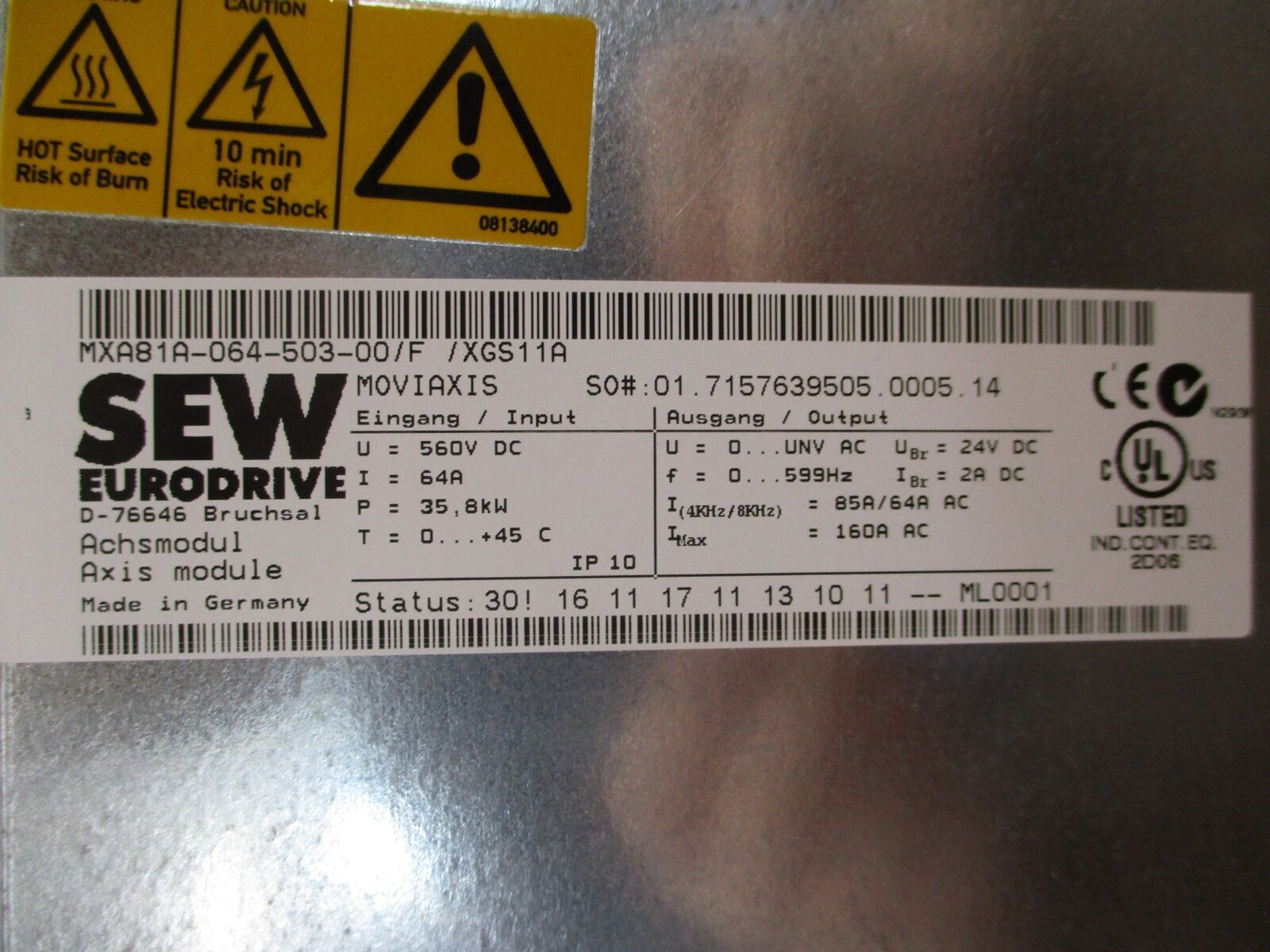 Sew-Eurodrive Moviaxis Servo Drive Axis Module MXA81A-064-503-00/F/XGS11A 35.8kW
